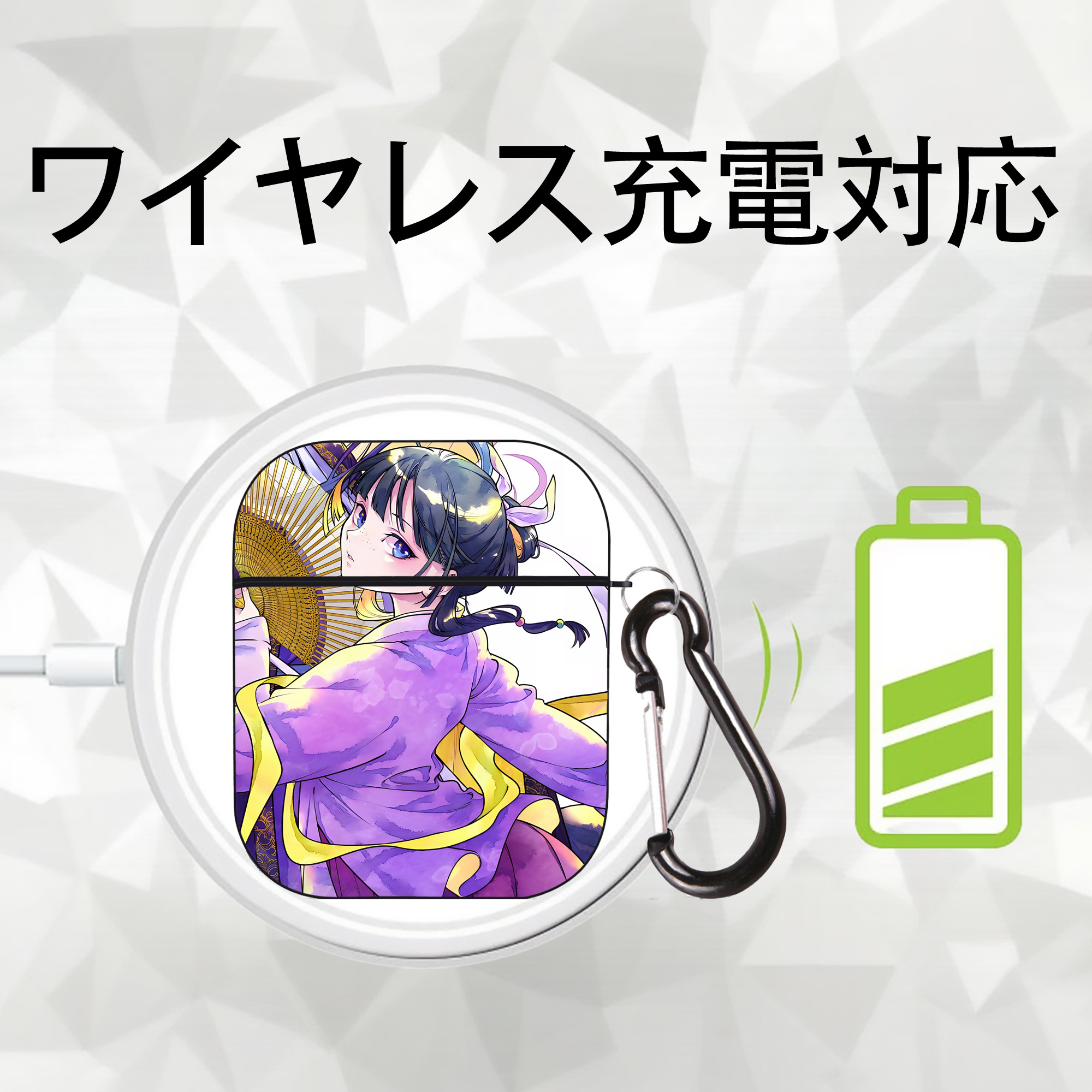 薬屋のひとりごと The Apothecary Diaries AirPods 第2世代保護ケース ハードシェル ブラック 耐衝撃・防指紋・カラビナ付き