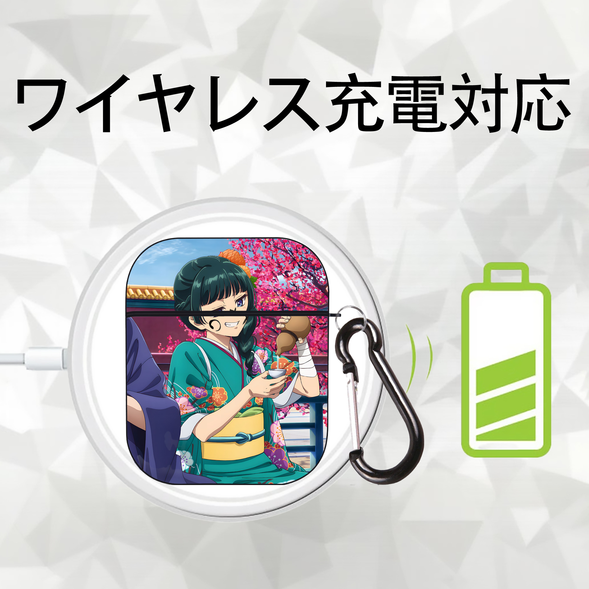 薬屋のひとりごと The Apothecary Diaries AirPods 第2世代保護ケース ハードシェル ブラック 耐衝撃・防指紋・カラビナ付き