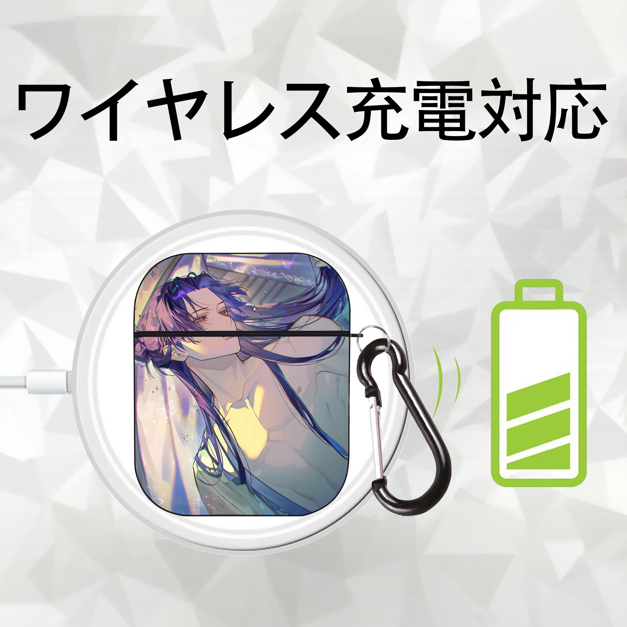 薬屋のひとりごと The Apothecary Diaries AirPods 第2世代保護ケース ハードシェル ブラック 耐衝撃・防指紋・カラビナ付き