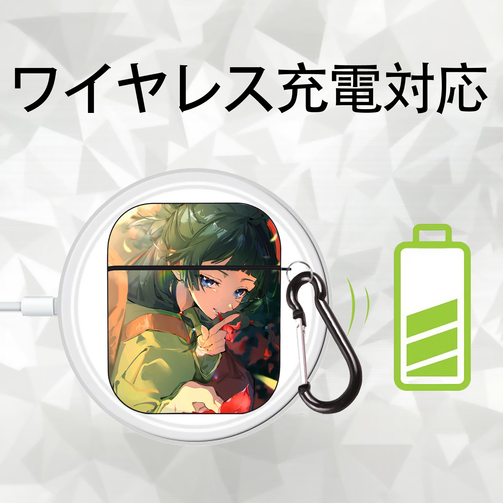 薬屋のひとりごと The Apothecary Diaries AirPods 第2世代保護ケース ハードシェル ブラック 耐衝撃・防指紋・カラビナ付き