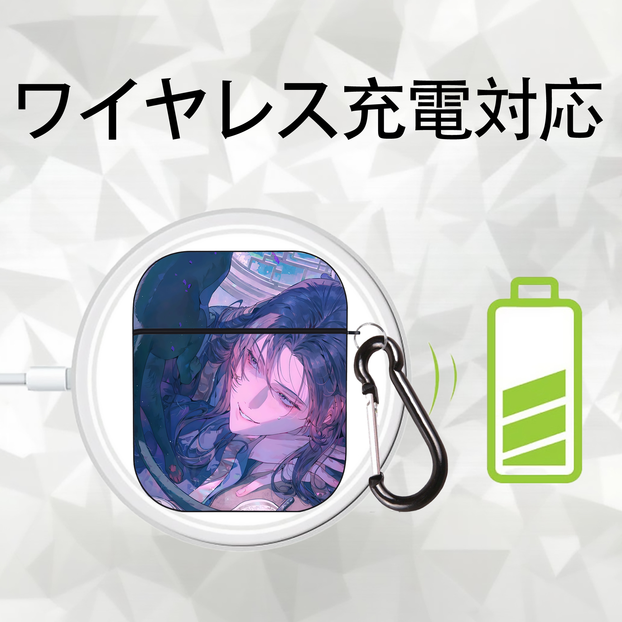 薬屋のひとりごと The Apothecary Diaries AirPods 第2世代保護ケース ハードシェル ブラック 耐衝撃・防指紋・カラビナ付き