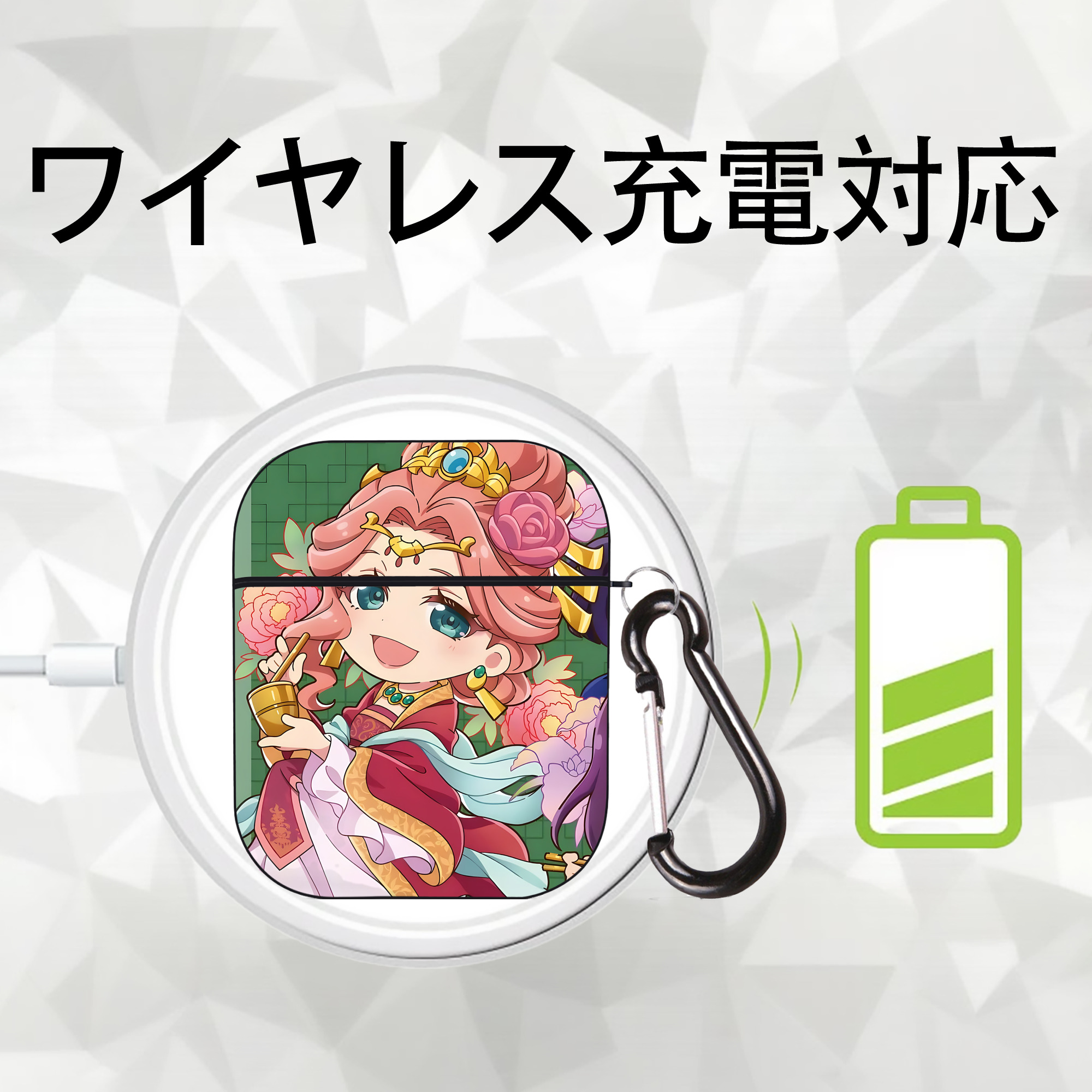 薬屋のひとりごと The Apothecary Diaries AirPods 第2世代保護ケース ハードシェル ブラック 耐衝撃・防指紋・カラビナ付き