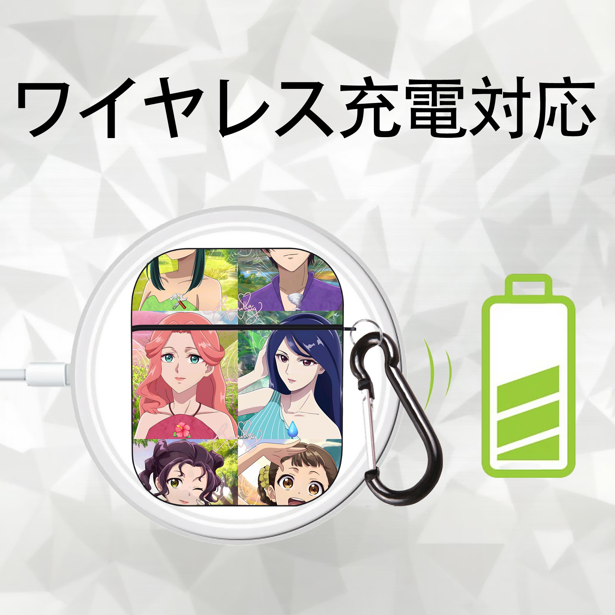 薬屋のひとりごと The Apothecary Diaries AirPods 第2世代保護ケース ハードシェル ブラック 耐衝撃・防指紋・カラビナ付き