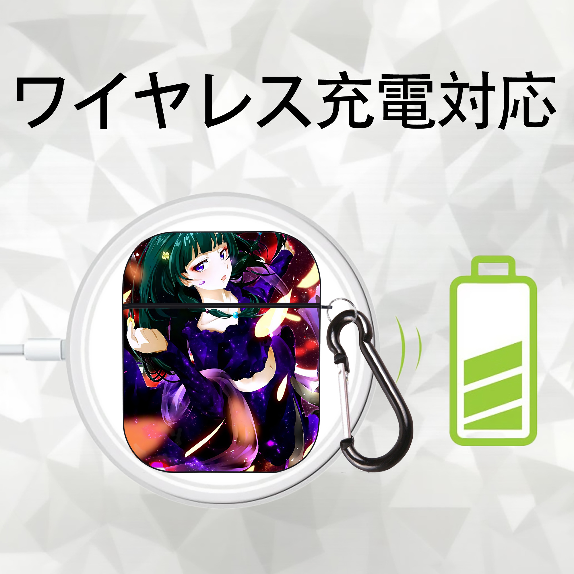 薬屋のひとりごと The Apothecary Diaries AirPods 第2世代保護ケース ハードシェル ブラック 耐衝撃・防指紋・カラビナ付き