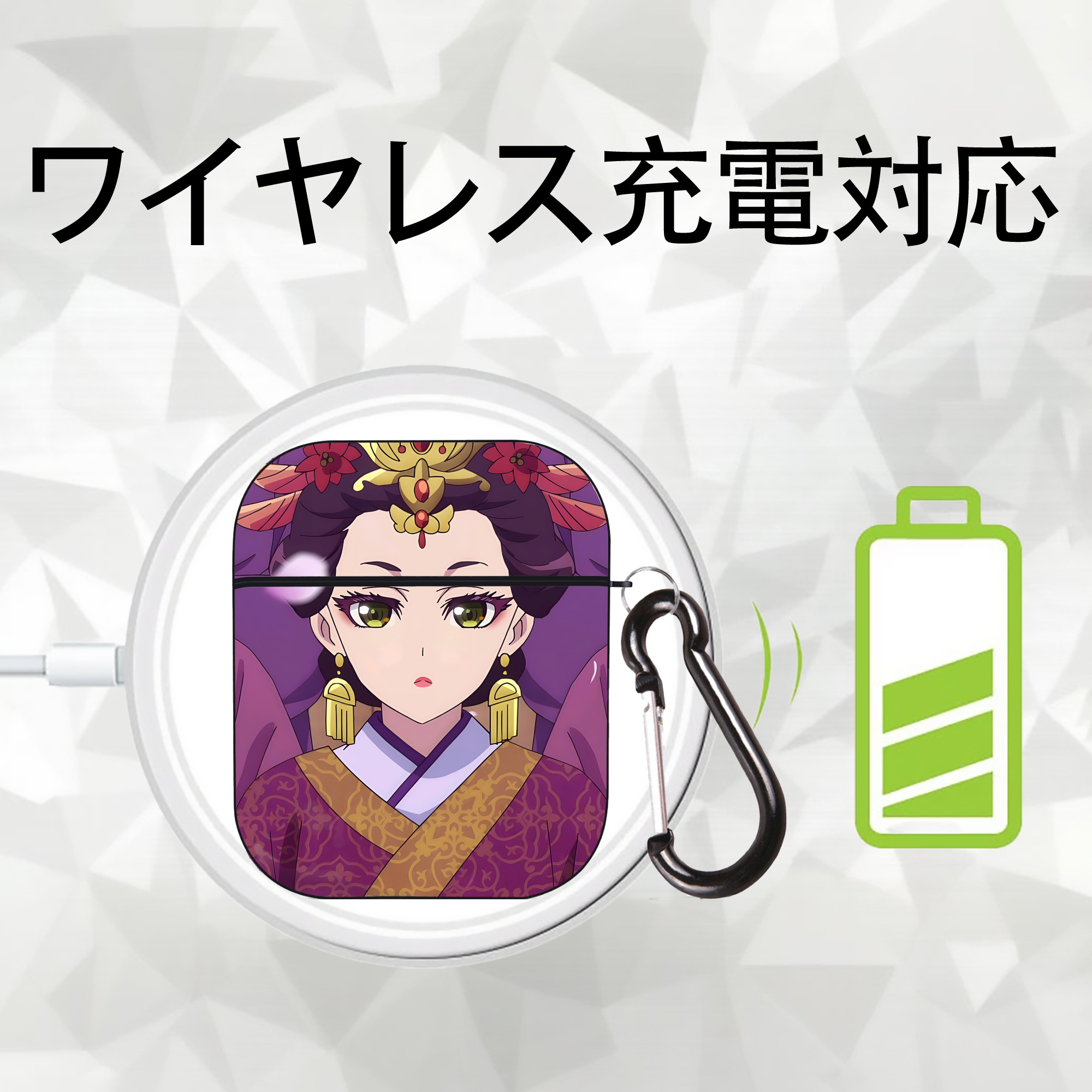 薬屋のひとりごと The Apothecary Diaries AirPods 第2世代保護ケース ハードシェル ブラック 耐衝撃・防指紋・カラビナ付き