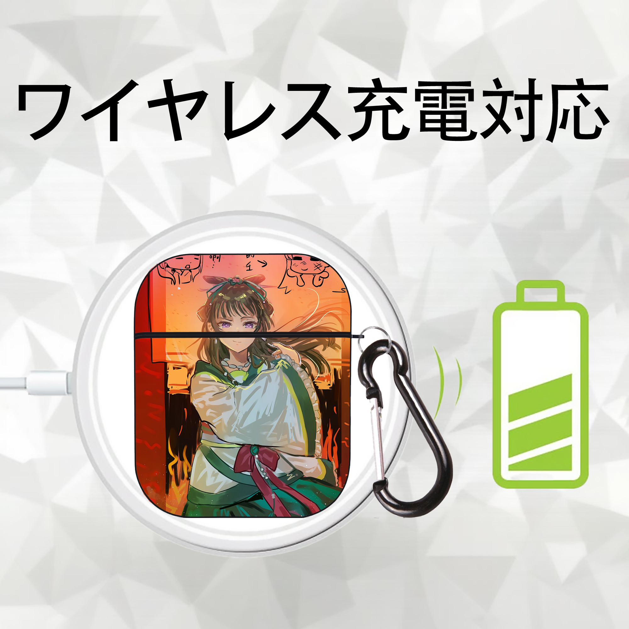 薬屋のひとりごと The Apothecary Diaries AirPods 第2世代保護ケース ハードシェル ブラック 耐衝撃・防指紋・カラビナ付き