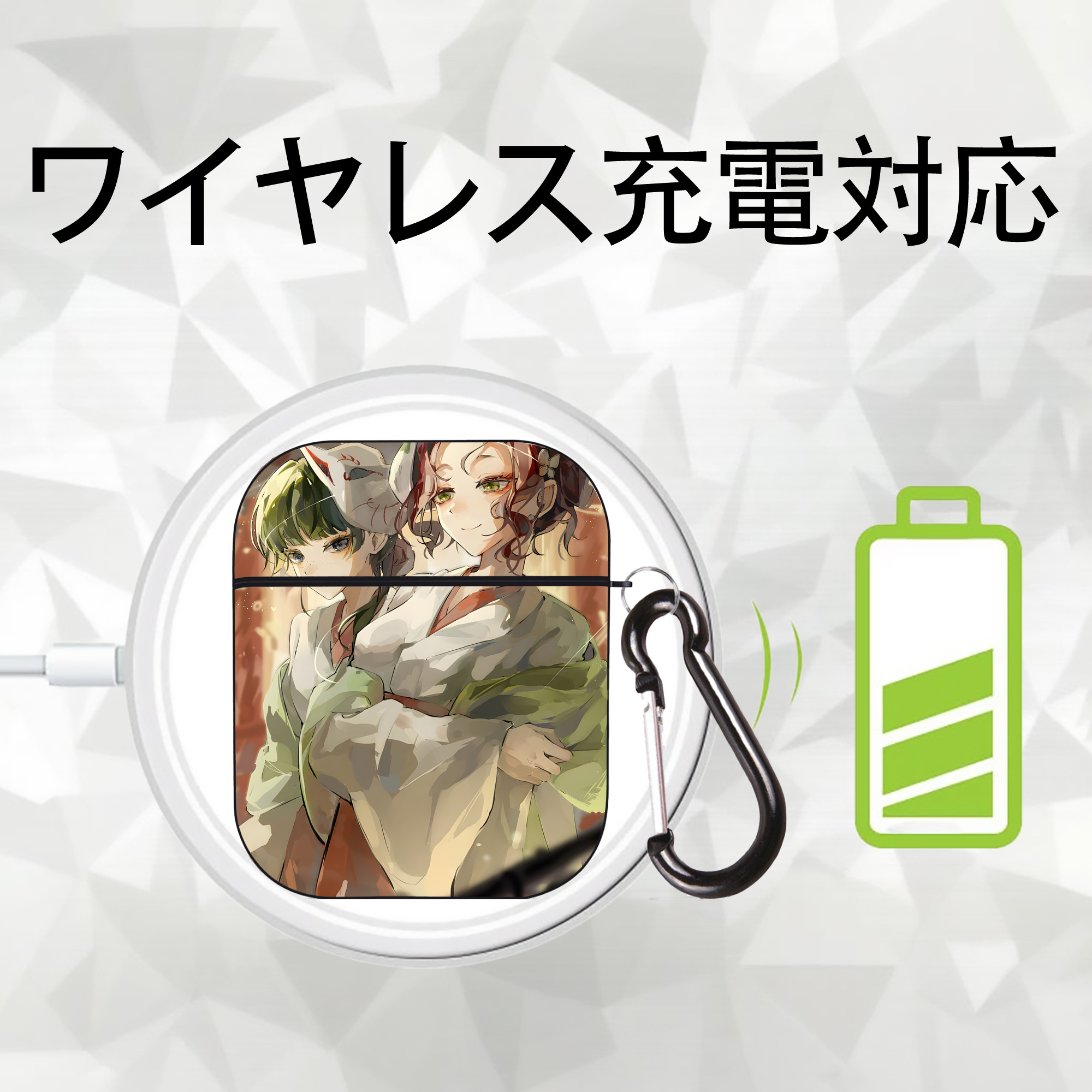 薬屋のひとりごと The Apothecary Diaries AirPods 第2世代保護ケース ハードシェル ブラック 耐衝撃・防指紋・カラビナ付き