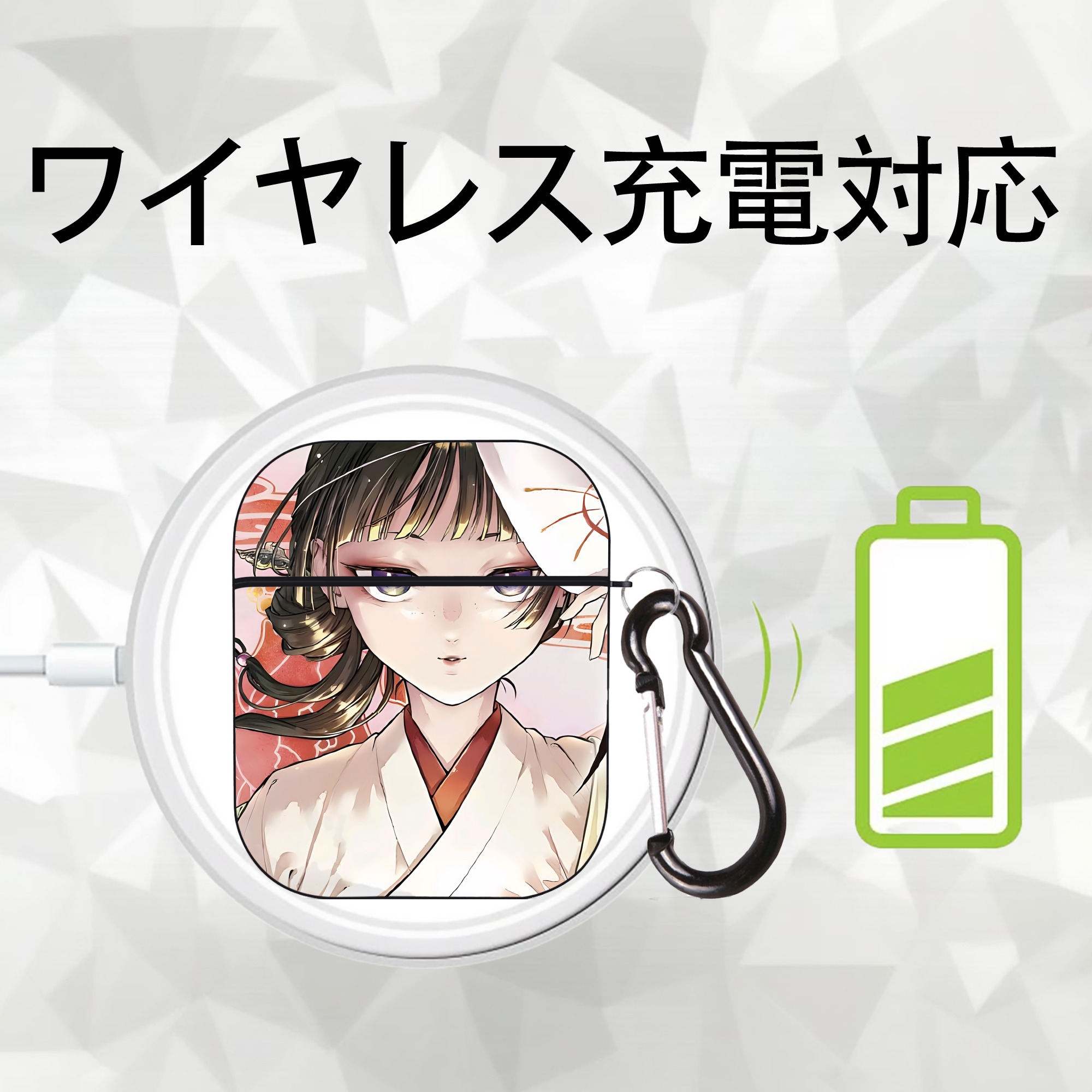 薬屋のひとりごと The Apothecary Diaries AirPods 第2世代保護ケース ハードシェル ブラック 耐衝撃・防指紋・カラビナ付き