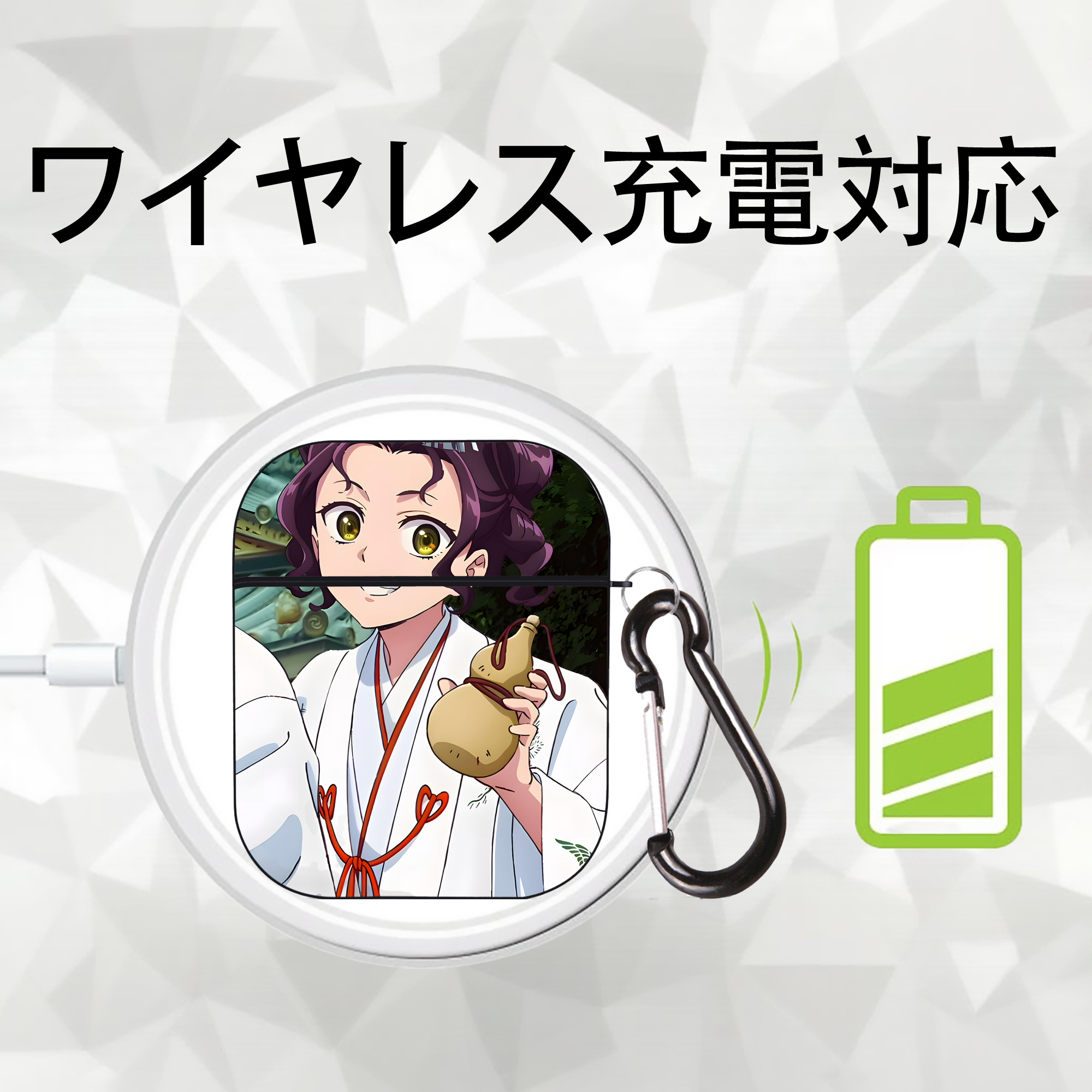 薬屋のひとりごと The Apothecary Diaries AirPods 第2世代保護ケース ハードシェル ブラック 耐衝撃・防指紋・カラビナ付き