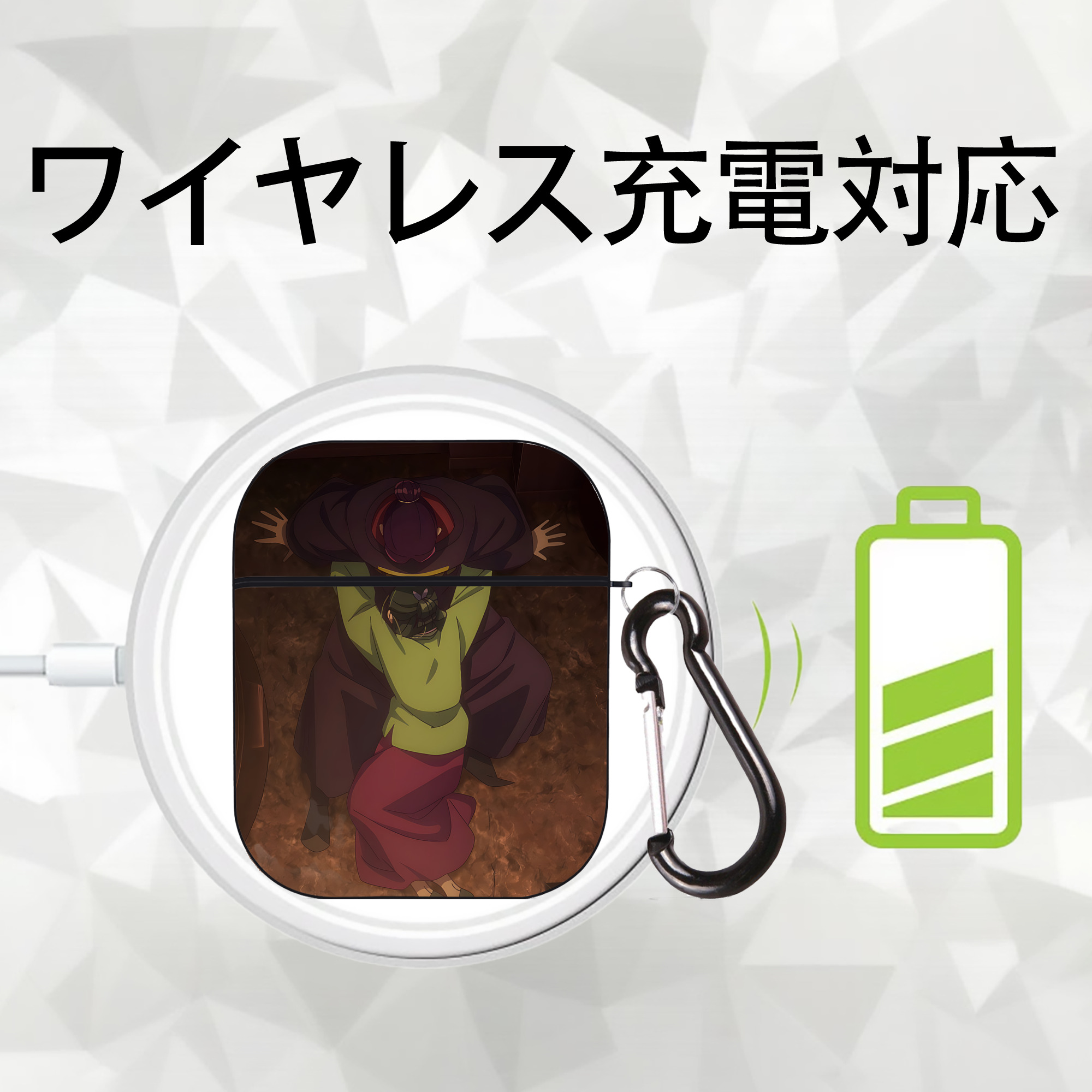 薬屋のひとりごと The Apothecary Diaries AirPods 第2世代保護ケース ハードシェル ブラック 耐衝撃・防指紋・カラビナ付き