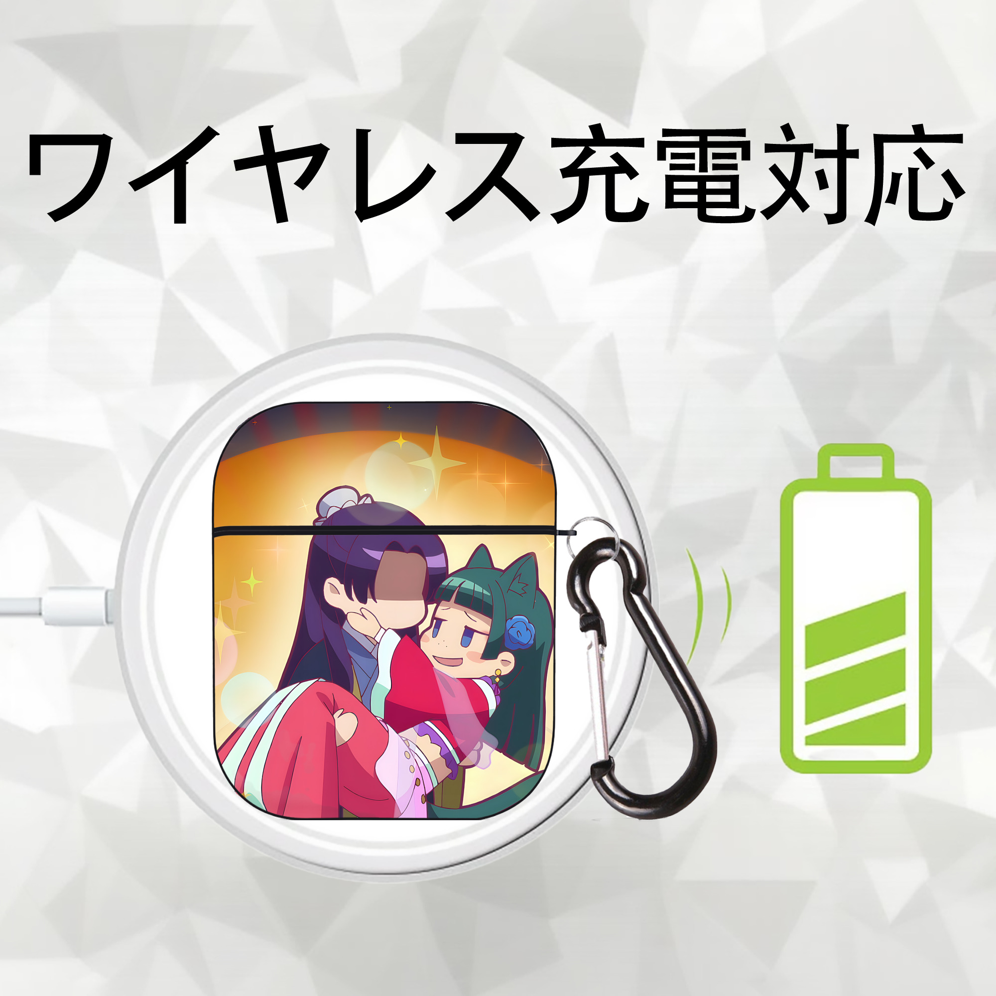 薬屋のひとりごと The Apothecary Diaries AirPods 第2世代保護ケース ハードシェル ブラック 耐衝撃・防指紋・カラビナ付き