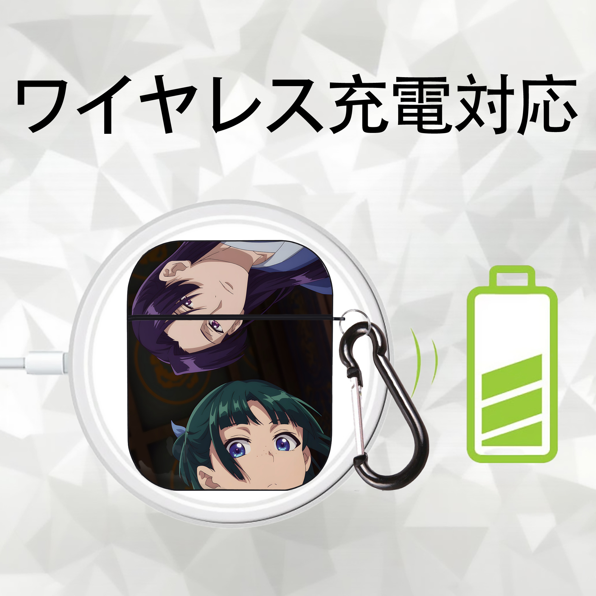 薬屋のひとりごと The Apothecary Diaries AirPods 第2世代保護ケース ハードシェル ブラック 耐衝撃・防指紋・カラビナ付き
