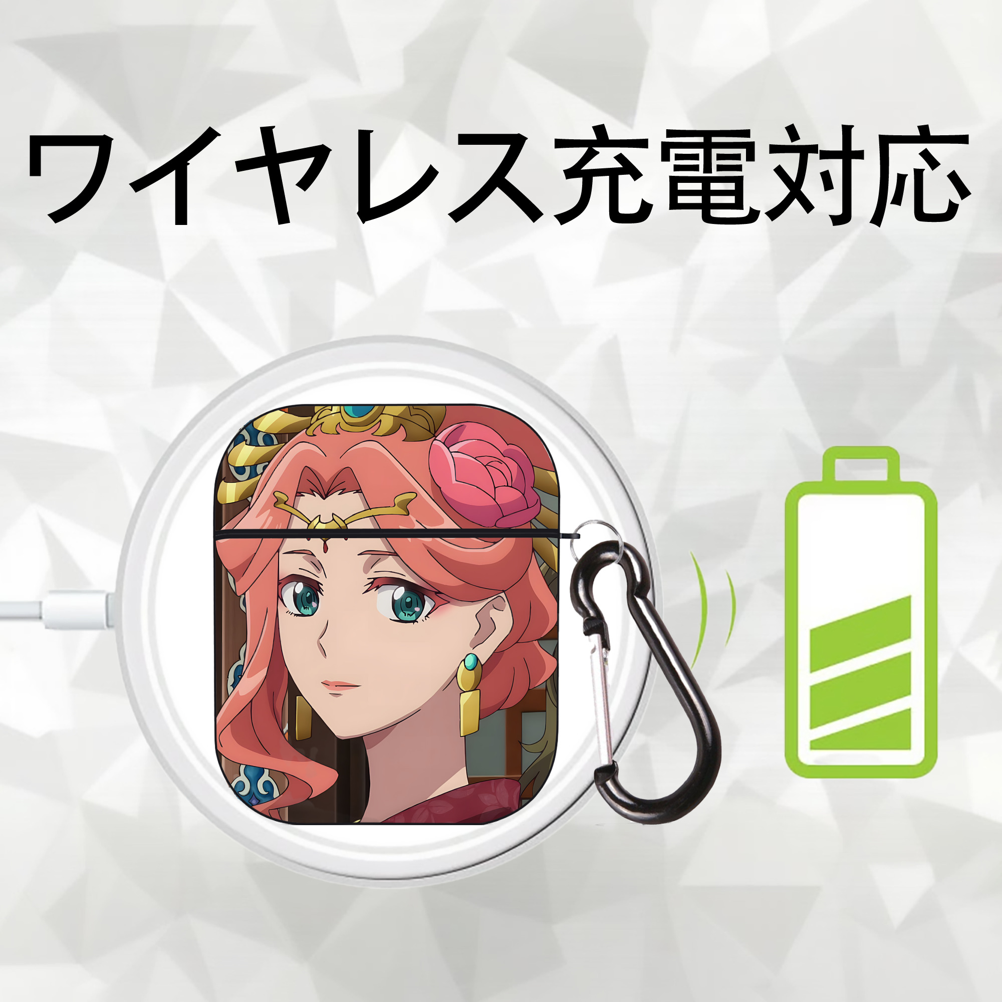 薬屋のひとりごと The Apothecary Diaries AirPods 第2世代保護ケース ハードシェル ブラック 耐衝撃・防指紋・カラビナ付き