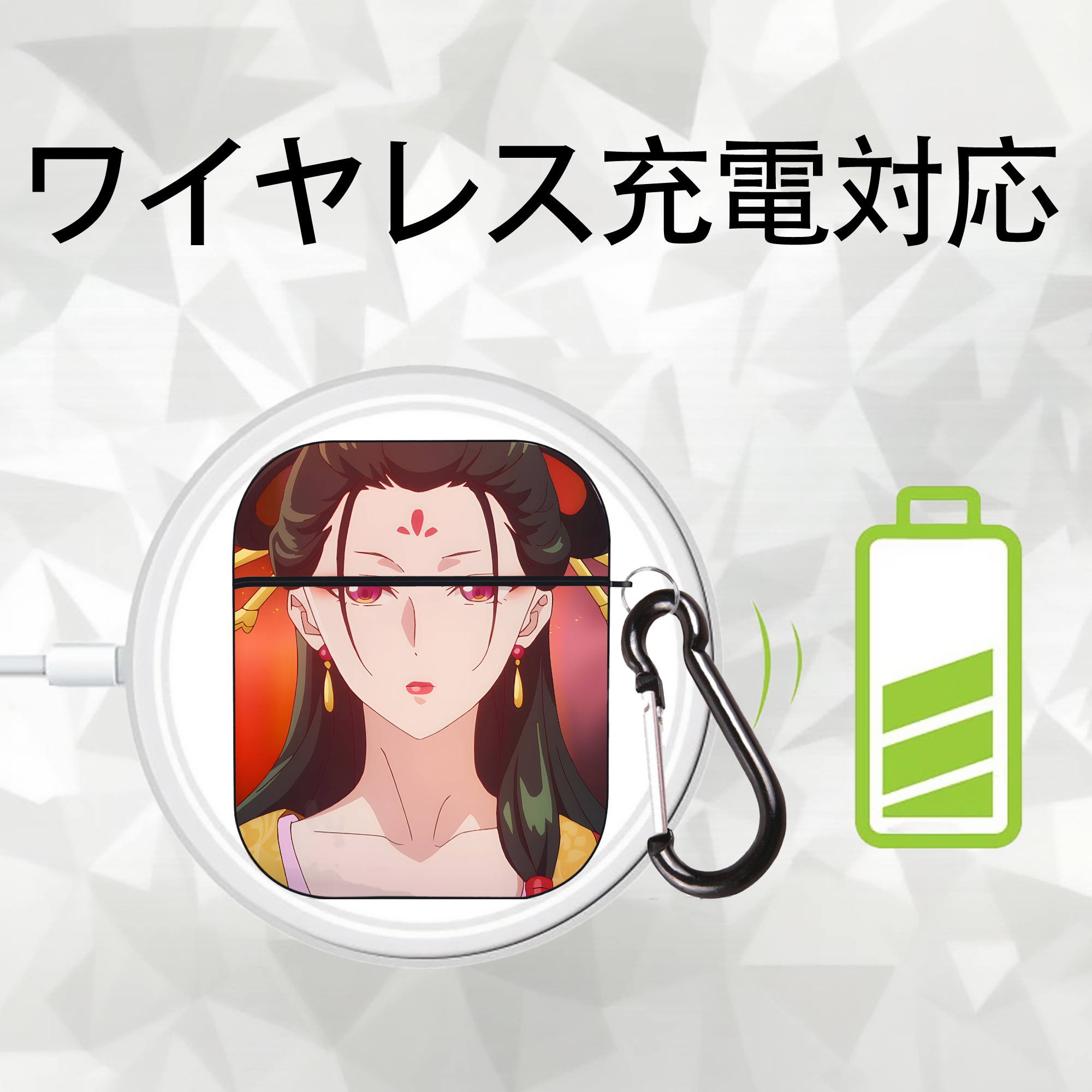 薬屋のひとりごと The Apothecary Diaries AirPods 第2世代保護ケース ハードシェル ブラック 耐衝撃・防指紋・カラビナ付き