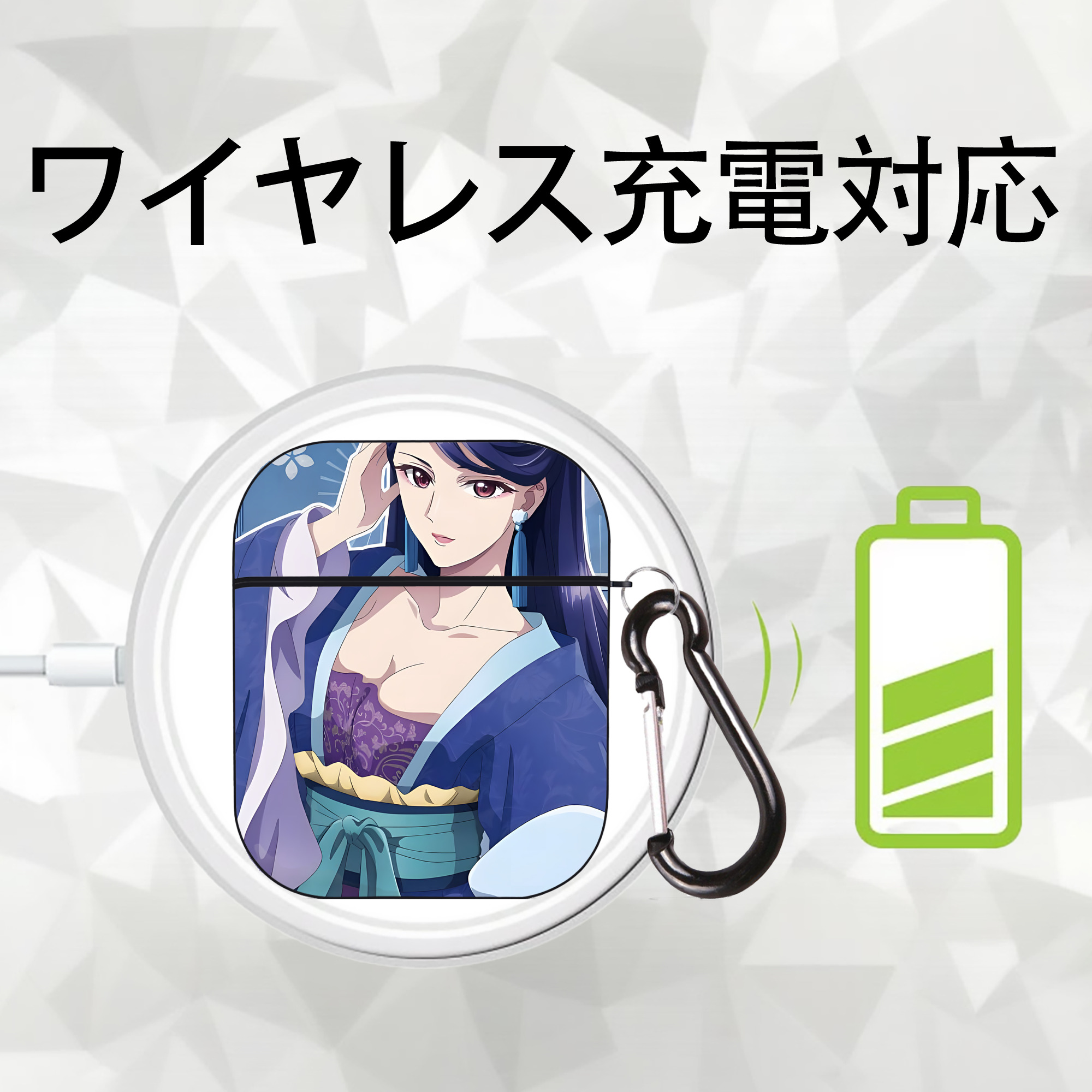 薬屋のひとりごと The Apothecary Diaries AirPods 第2世代保護ケース ハードシェル ブラック 耐衝撃・防指紋・カラビナ付き