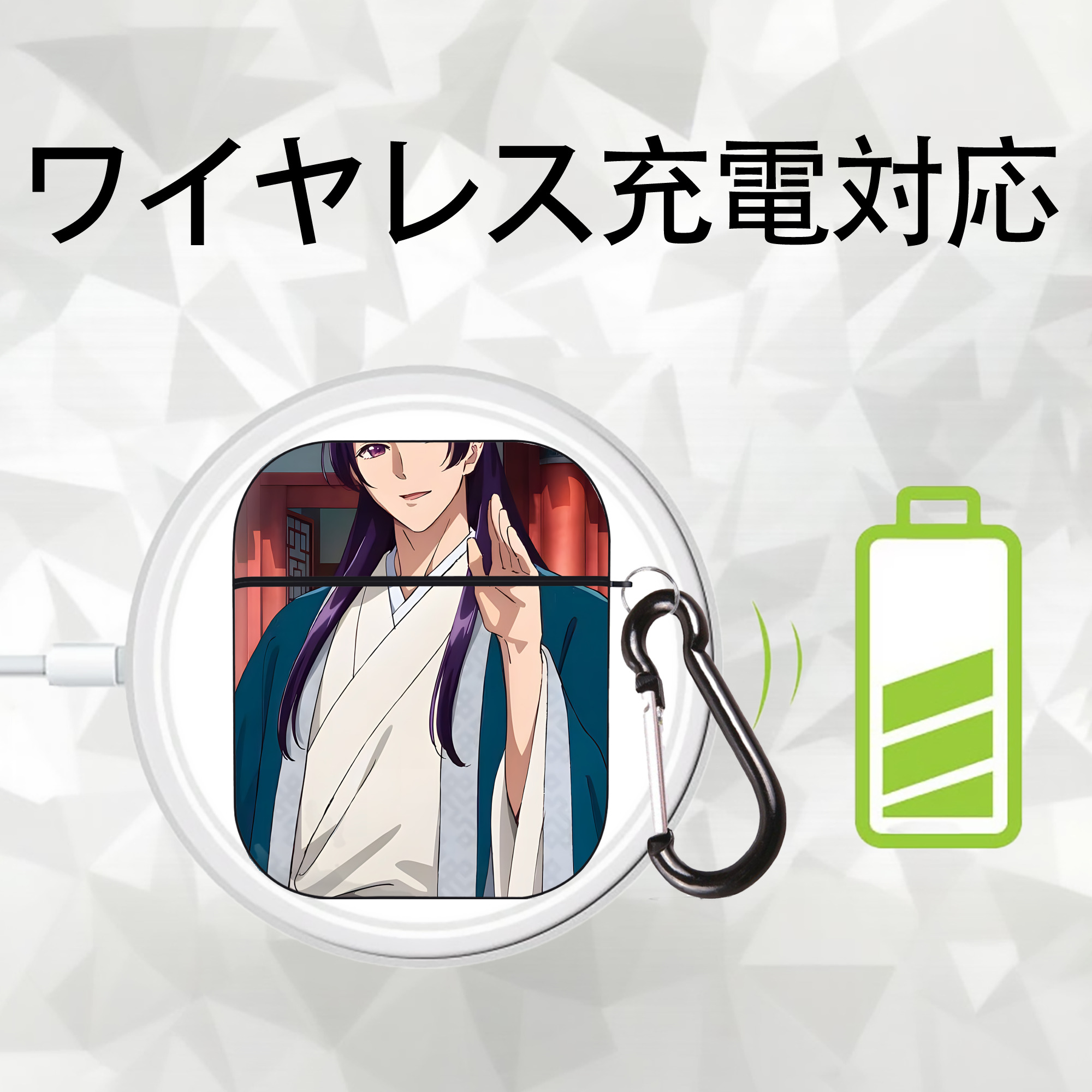 薬屋のひとりごと The Apothecary Diaries AirPods 第2世代保護ケース ハードシェル ブラック 耐衝撃・防指紋・カラビナ付き