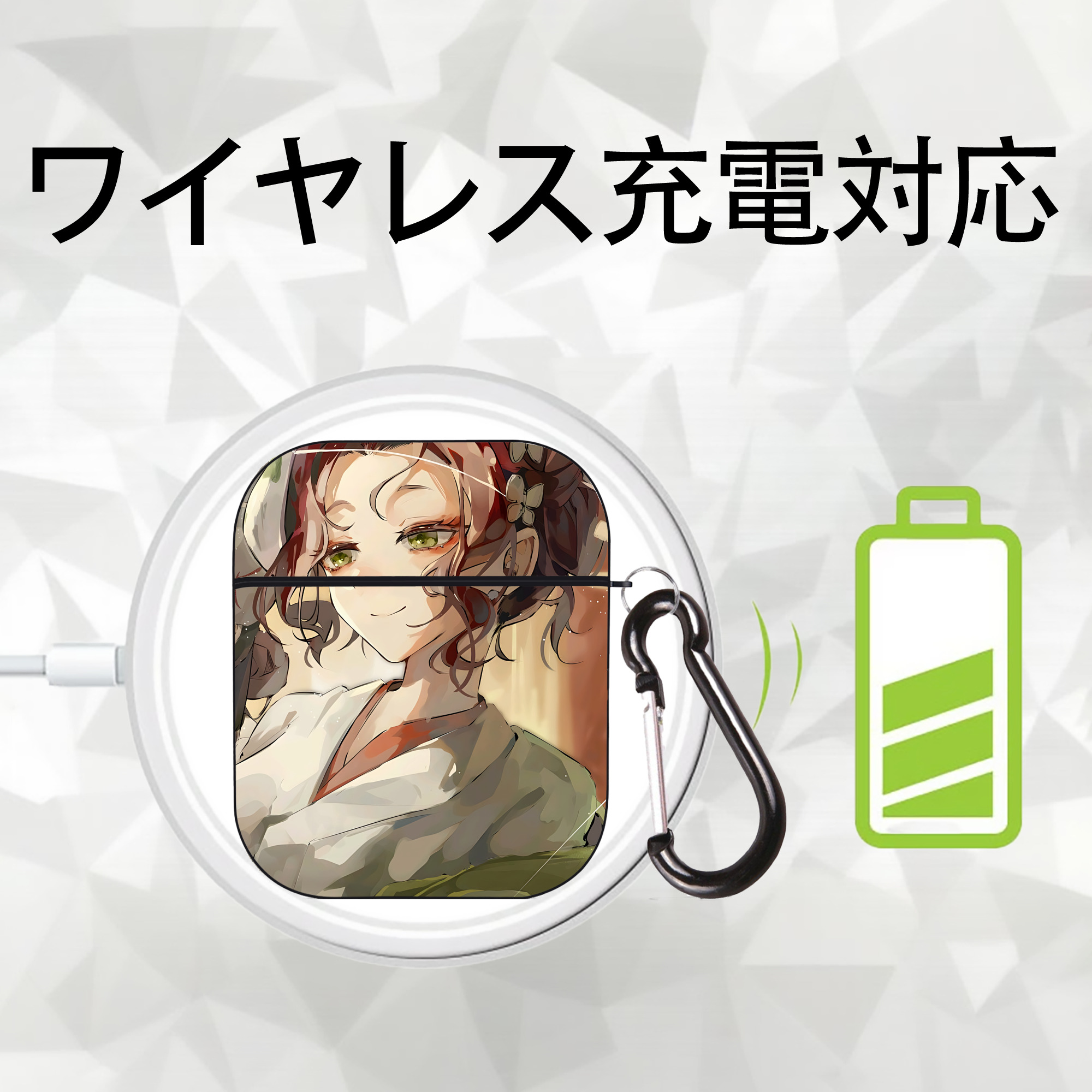 薬屋のひとりごと The Apothecary Diaries AirPods 第2世代保護ケース ハードシェル ブラック 耐衝撃・防指紋・カラビナ付き