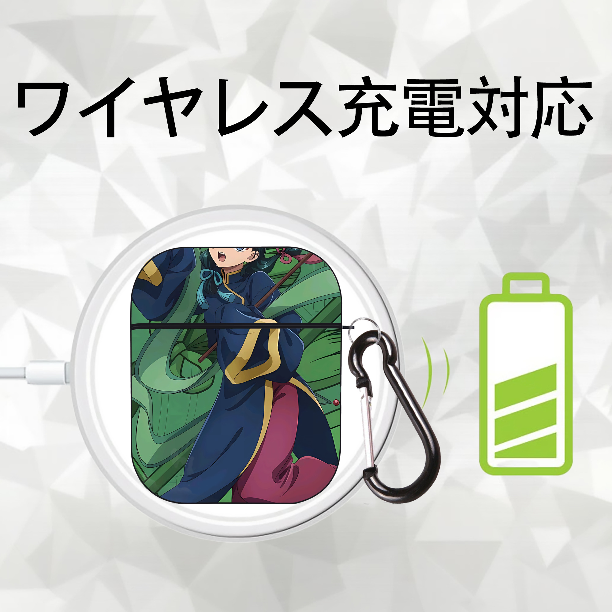 薬屋のひとりごと The Apothecary Diaries AirPods 第2世代保護ケース ハードシェル ブラック 耐衝撃・防指紋・カラビナ付き