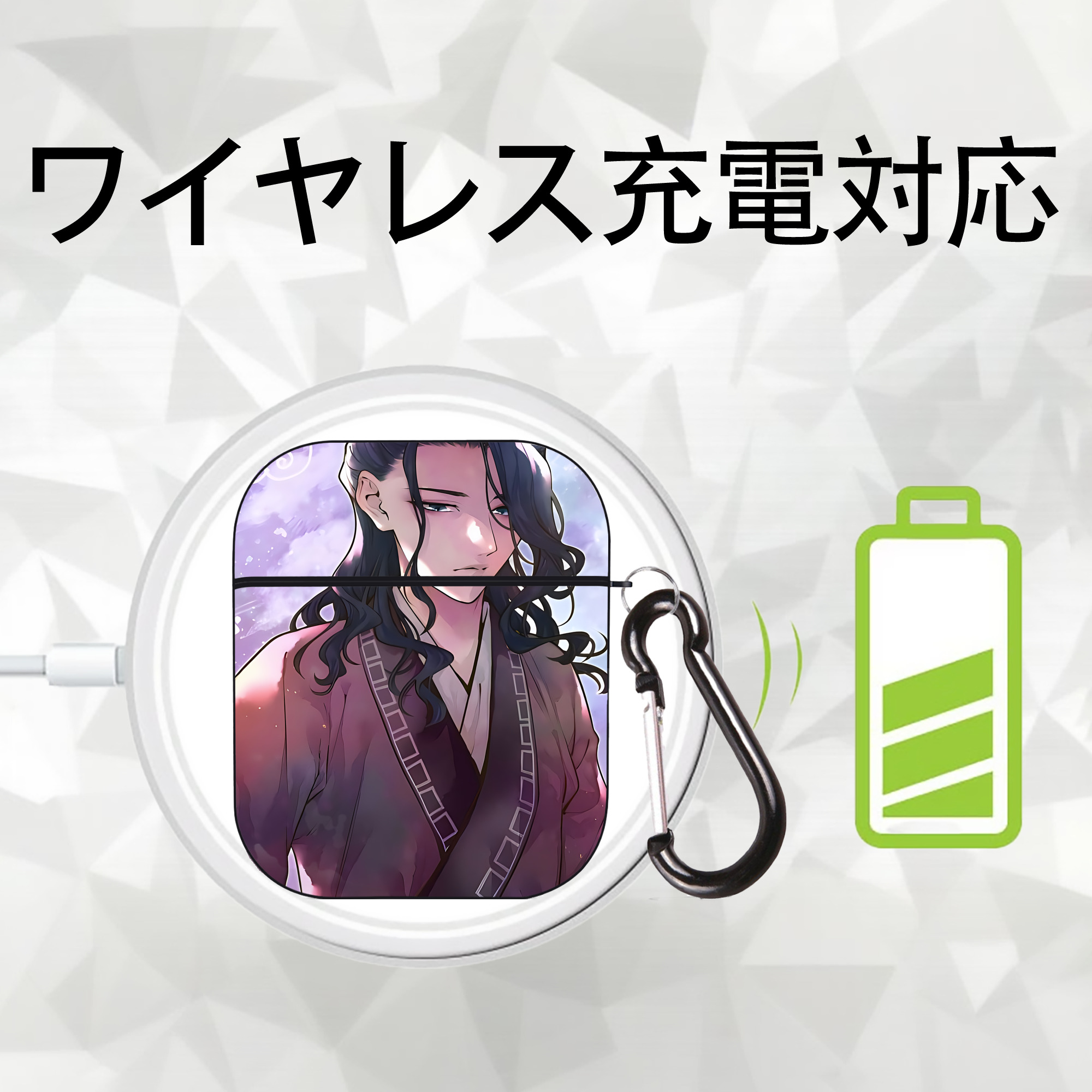 薬屋のひとりごと The Apothecary Diaries AirPods 第2世代保護ケース ハードシェル ブラック 耐衝撃・防指紋・カラビナ付き
