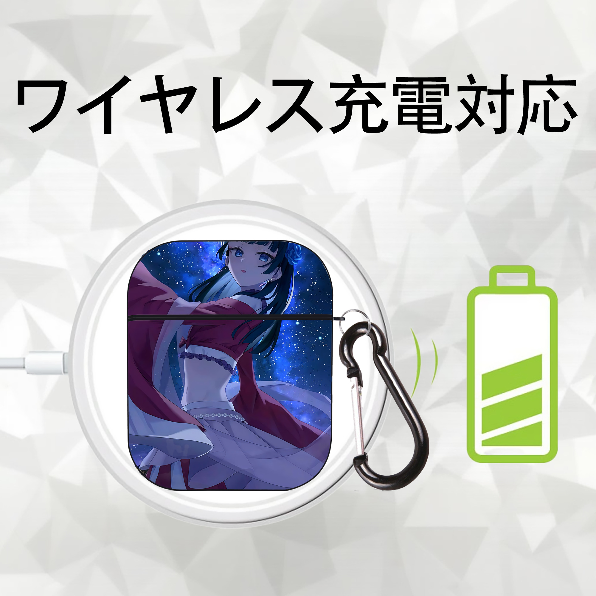 薬屋のひとりごと The Apothecary Diaries AirPods 第2世代保護ケース ハードシェル ブラック 耐衝撃・防指紋・カラビナ付き