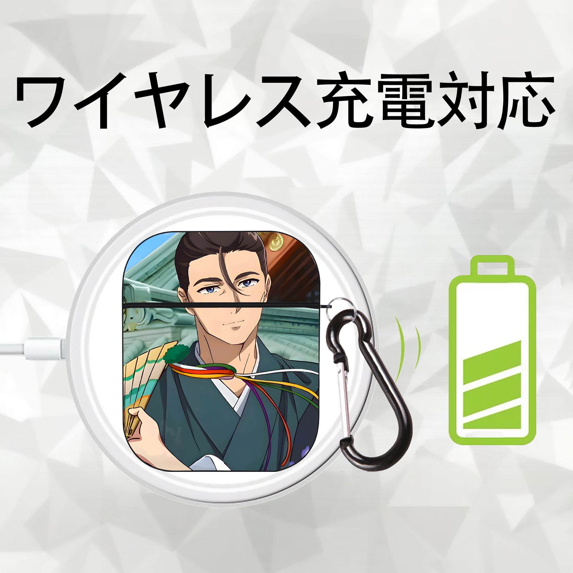 薬屋のひとりごと The Apothecary Diaries AirPods 第2世代保護ケース ハードシェル ブラック 耐衝撃・防指紋・カラビナ付き