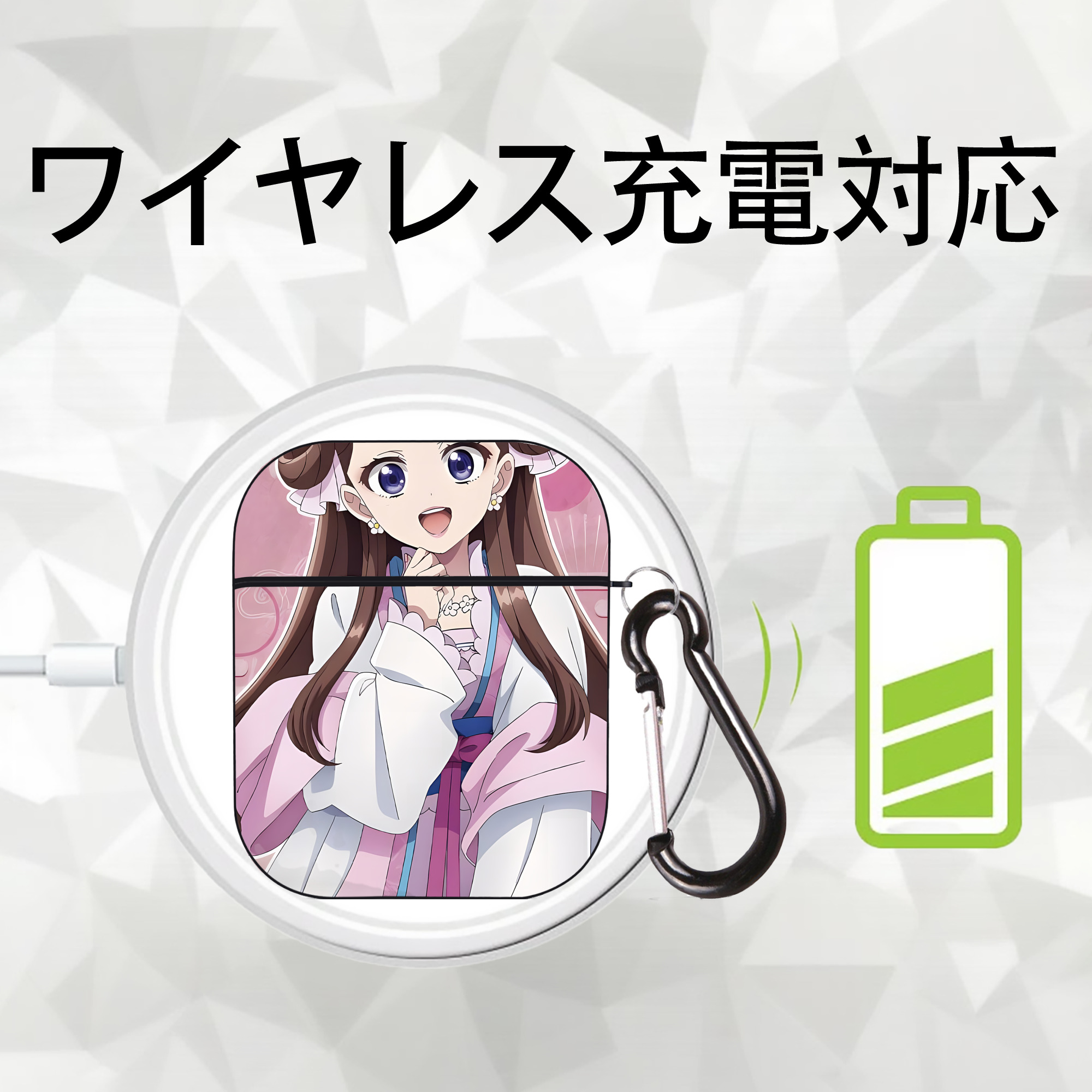 薬屋のひとりごと The Apothecary Diaries AirPods 第2世代保護ケース ハードシェル ブラック 耐衝撃・防指紋・カラビナ付き