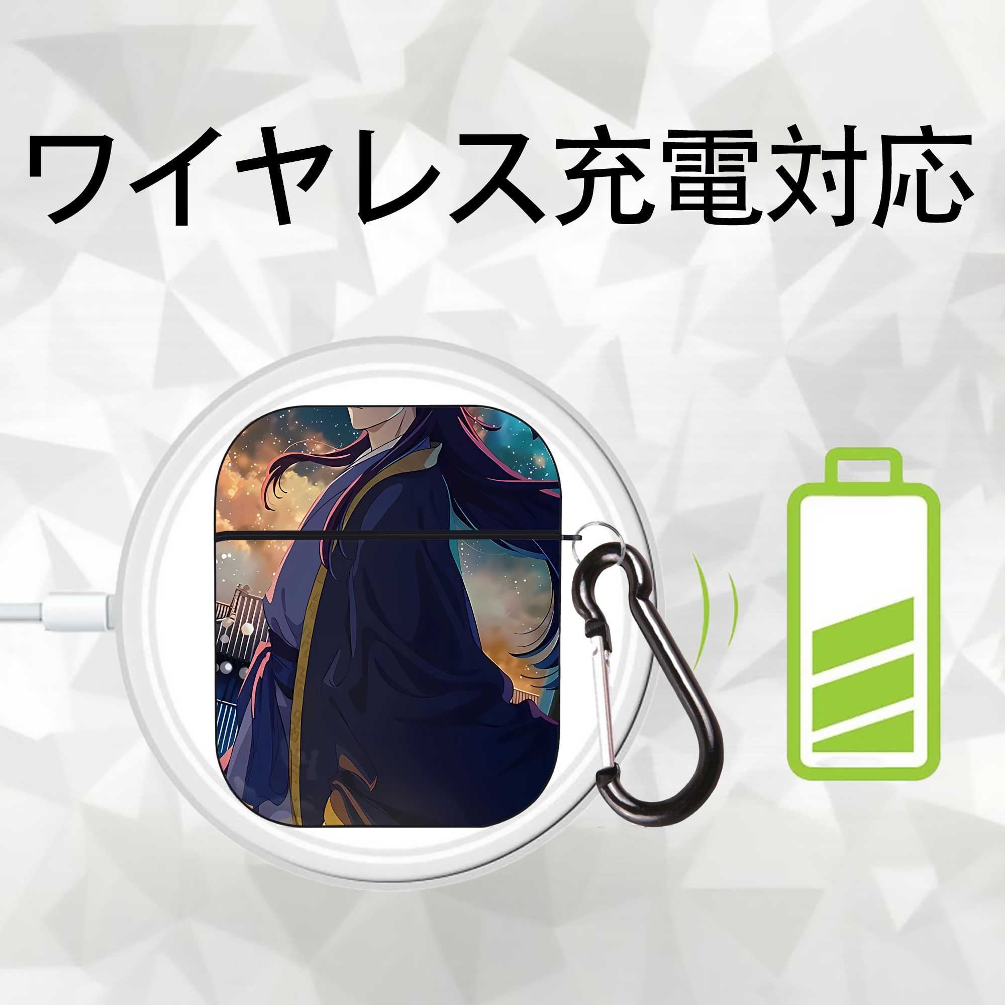薬屋のひとりごと The Apothecary Diaries AirPods 第2世代保護ケース ハードシェル ブラック 耐衝撃・防指紋・カラビナ付き