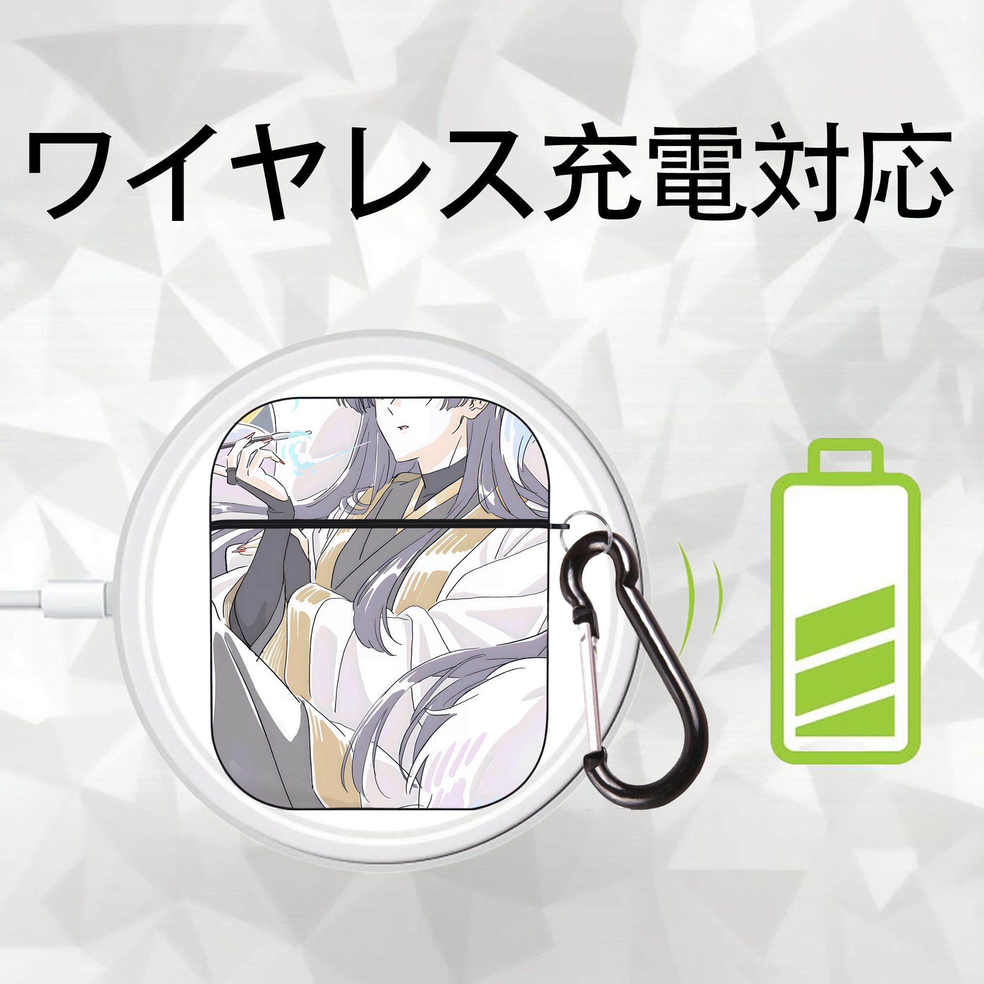薬屋のひとりごと The Apothecary Diaries AirPods 第2世代保護ケース ハードシェル ブラック 耐衝撃・防指紋・カラビナ付き