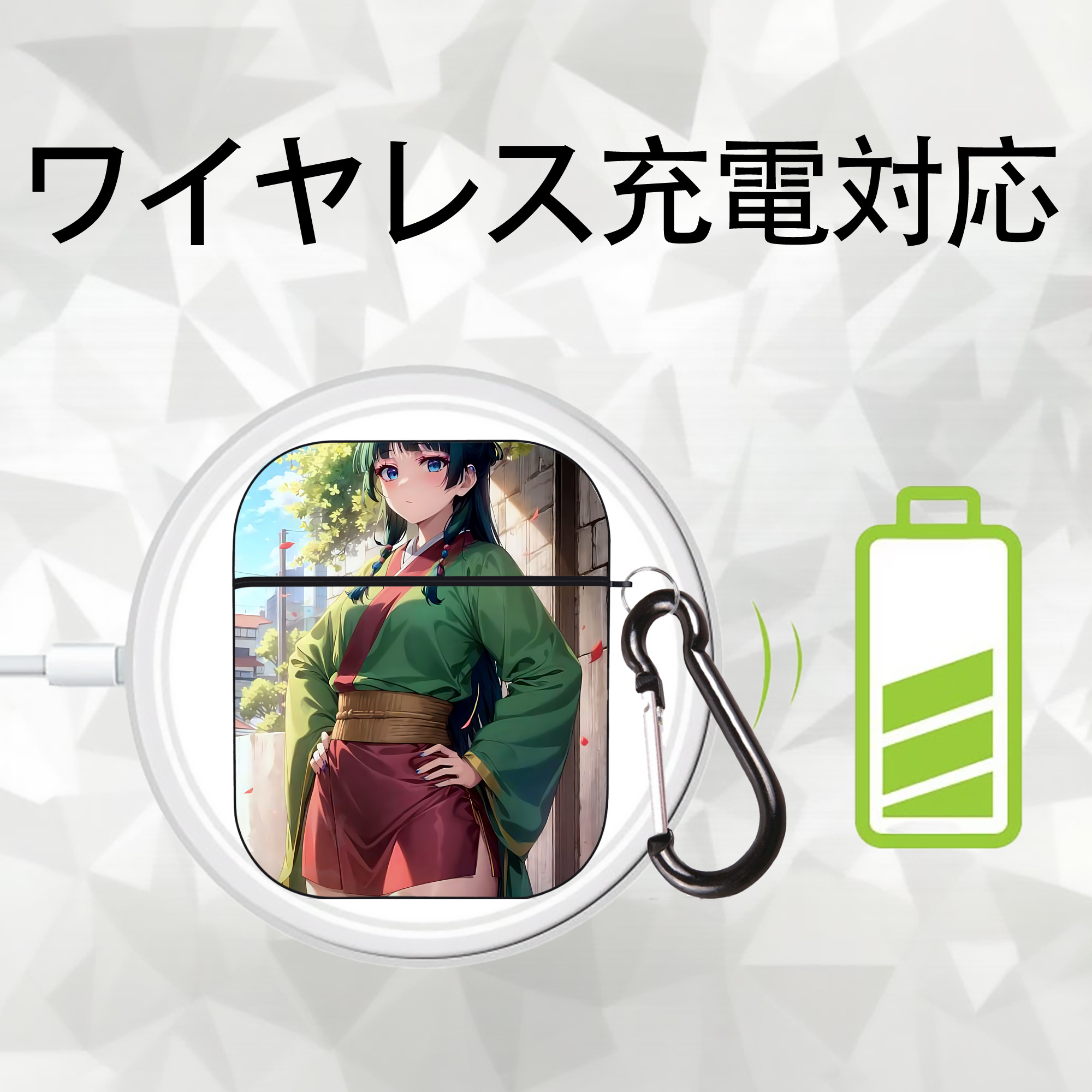 薬屋のひとりごと The Apothecary Diaries AirPods 第2世代保護ケース ハードシェル ブラック 耐衝撃・防指紋・カラビナ付き