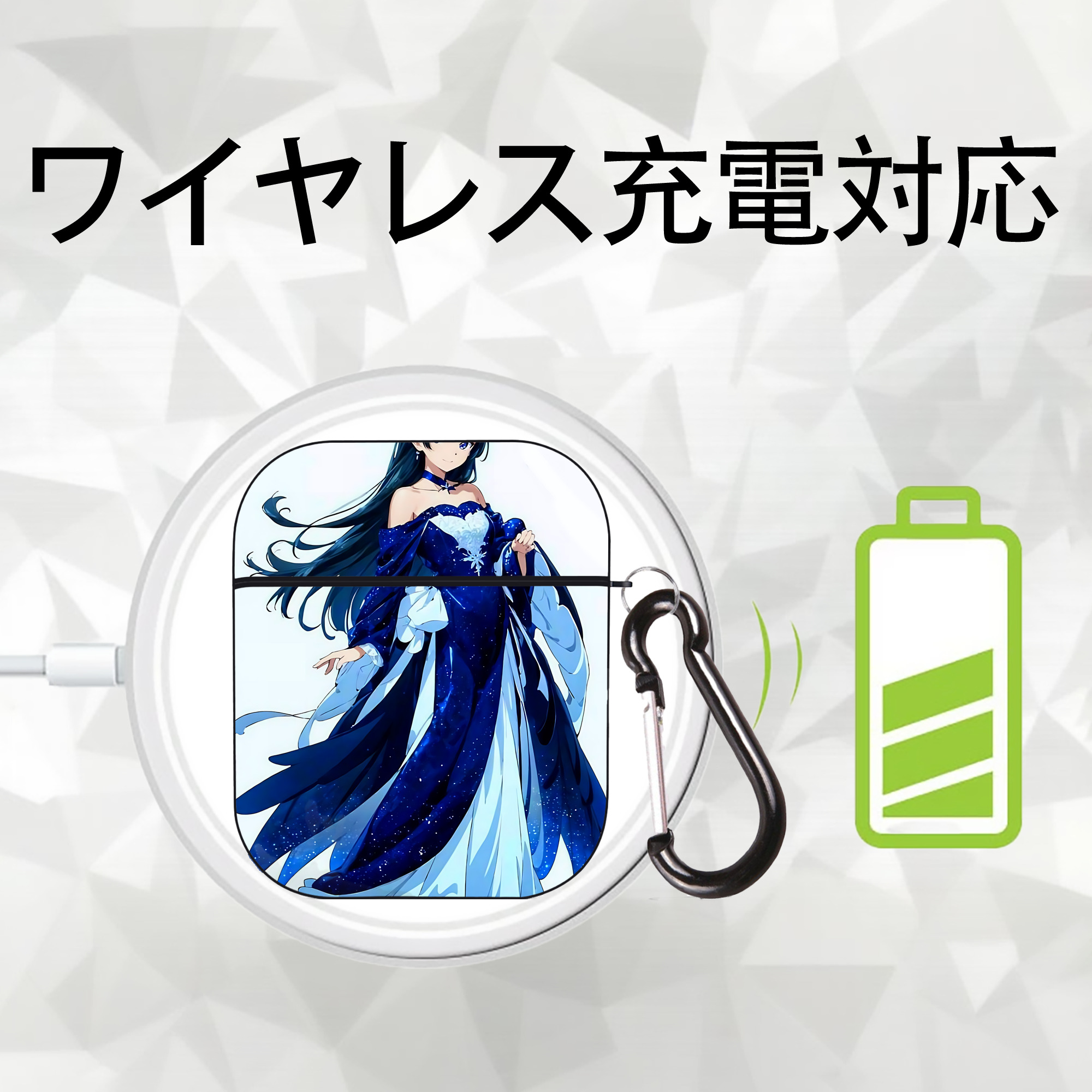 薬屋のひとりごと The Apothecary Diaries AirPods 第2世代保護ケース ハードシェル ブラック 耐衝撃・防指紋・カラビナ付き