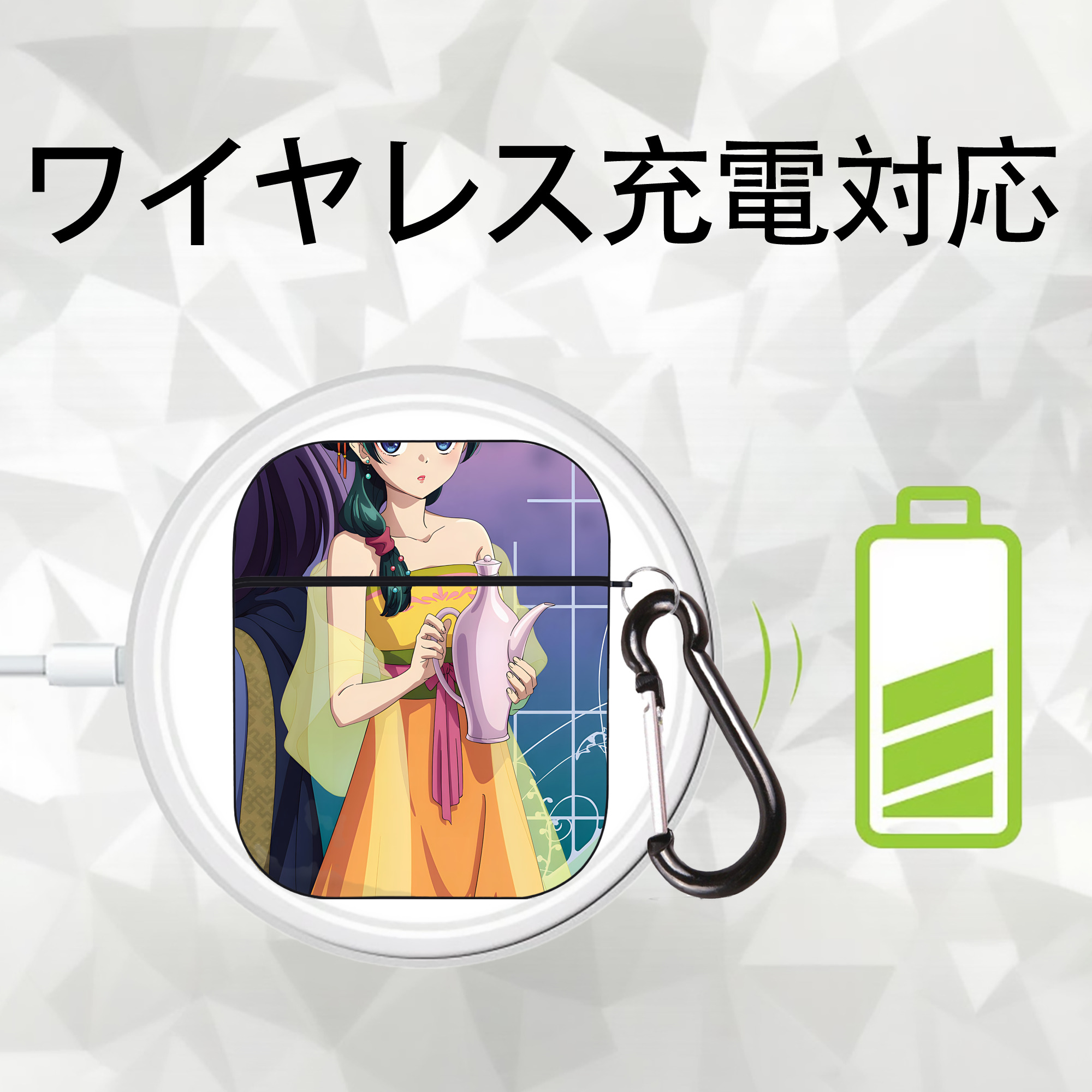 薬屋のひとりごと The Apothecary Diaries AirPods 第2世代保護ケース ハードシェル ブラック 耐衝撃・防指紋・カラビナ付き