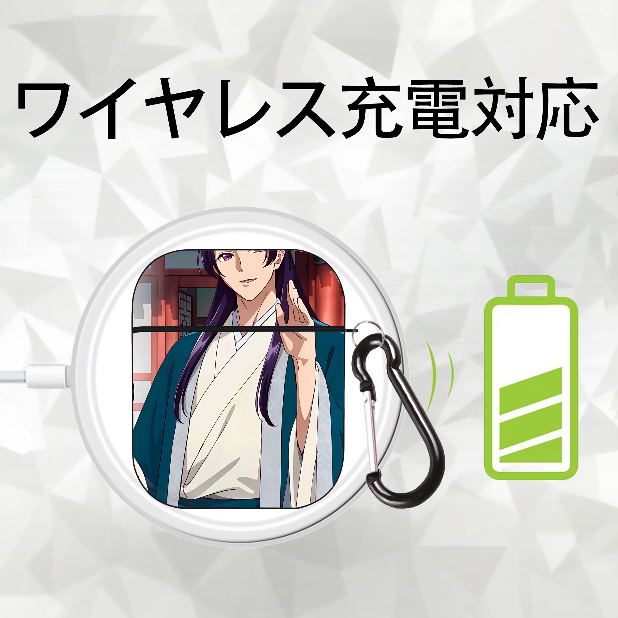 薬屋のひとりごと The Apothecary Diaries AirPods 第2世代保護ケース ハードシェル ブラック 耐衝撃・防指紋・カラビナ付き