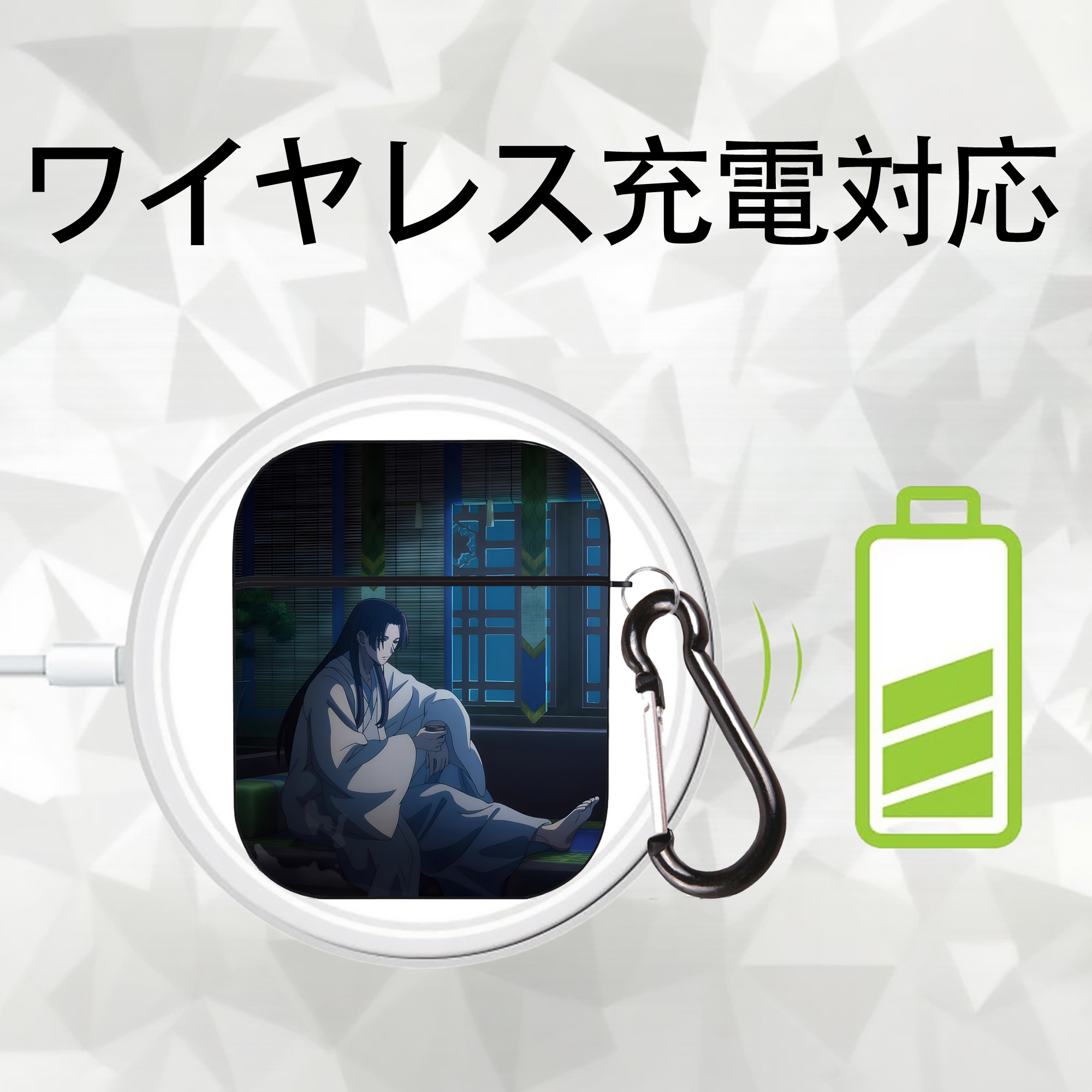 薬屋のひとりごと The Apothecary Diaries AirPods 第2世代保護ケース ハードシェル ブラック 耐衝撃・防指紋・カラビナ付き