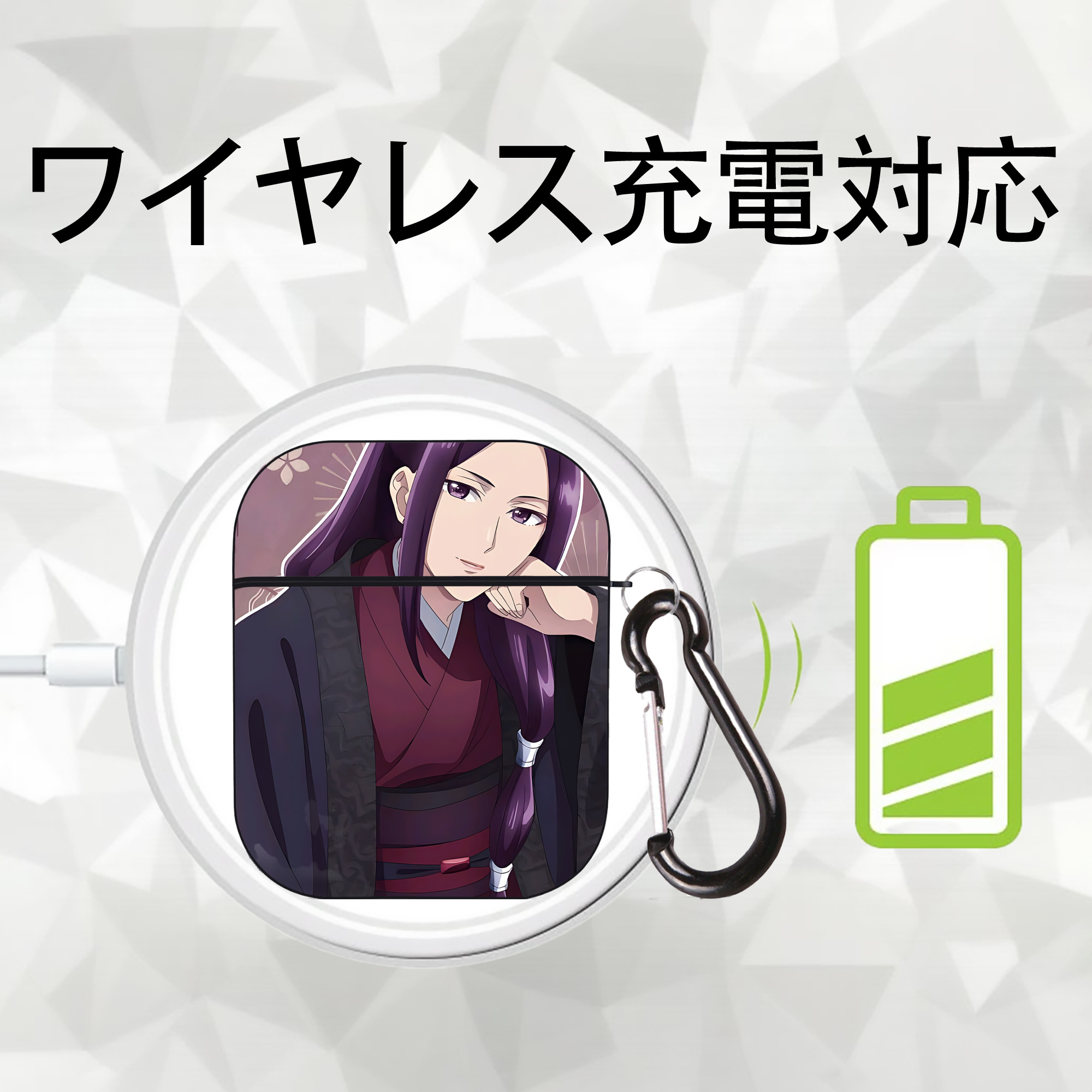 薬屋のひとりごと The Apothecary Diaries AirPods 第2世代保護ケース ハードシェル ブラック 耐衝撃・防指紋・カラビナ付き