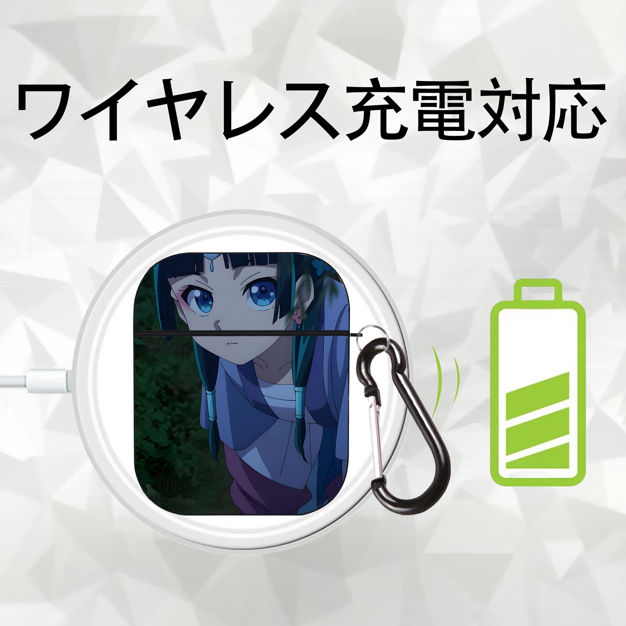 薬屋のひとりごと The Apothecary Diaries AirPods 第2世代保護ケース ハードシェル ブラック 耐衝撃・防指紋・カラビナ付き