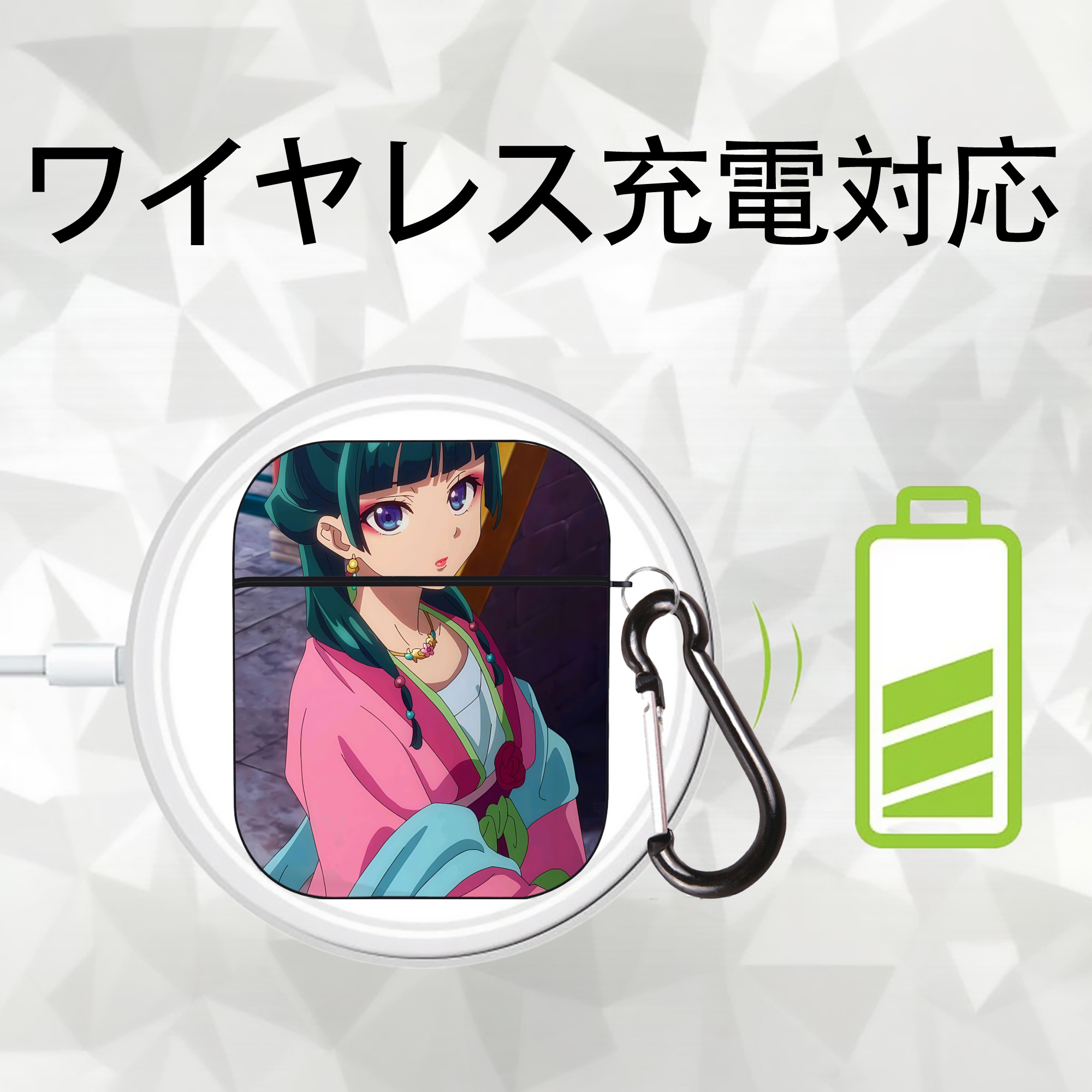 薬屋のひとりごと The Apothecary Diaries AirPods 第2世代保護ケース ハードシェル ブラック 耐衝撃・防指紋・カラビナ付き
