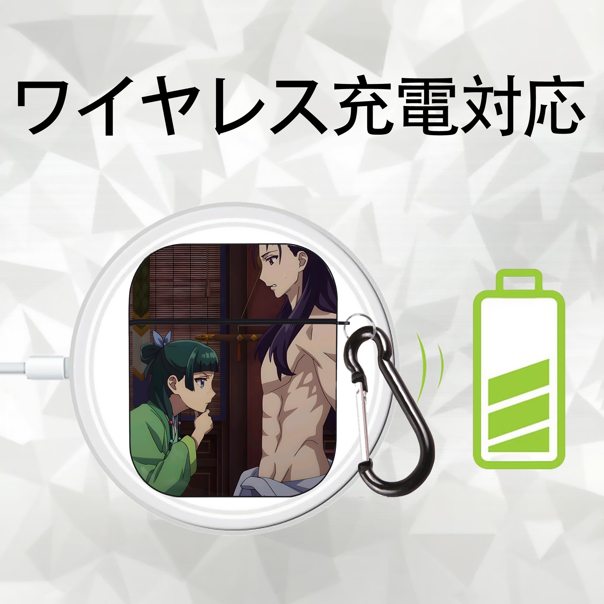 薬屋のひとりごと The Apothecary Diaries AirPods 第2世代保護ケース ハードシェル ブラック 耐衝撃・防指紋・カラビナ付き