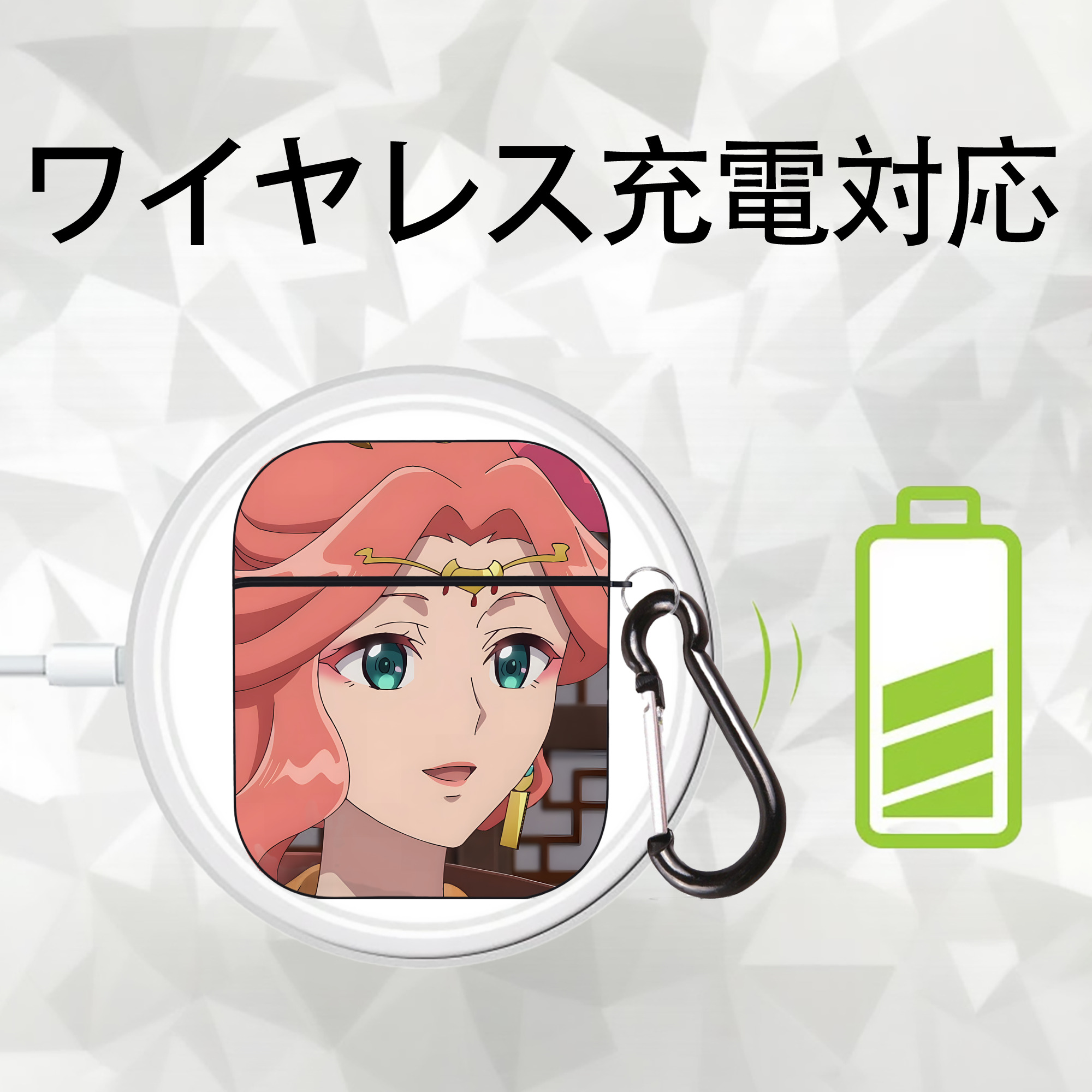 薬屋のひとりごと The Apothecary Diaries AirPods 第2世代保護ケース ハードシェル ブラック 耐衝撃・防指紋・カラビナ付き