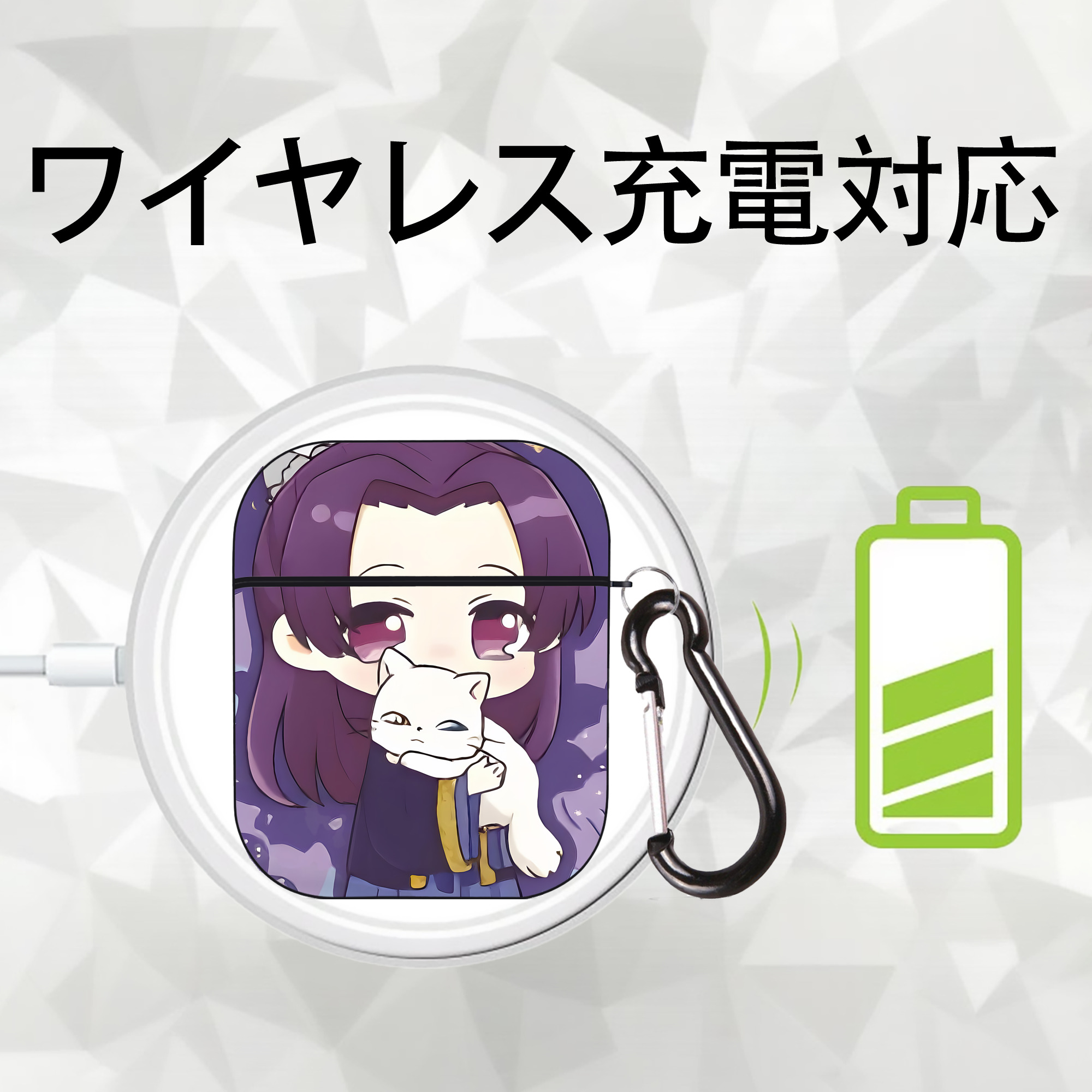 薬屋のひとりごと The Apothecary Diaries AirPods 第2世代保護ケース ハードシェル ブラック 耐衝撃・防指紋・カラビナ付き