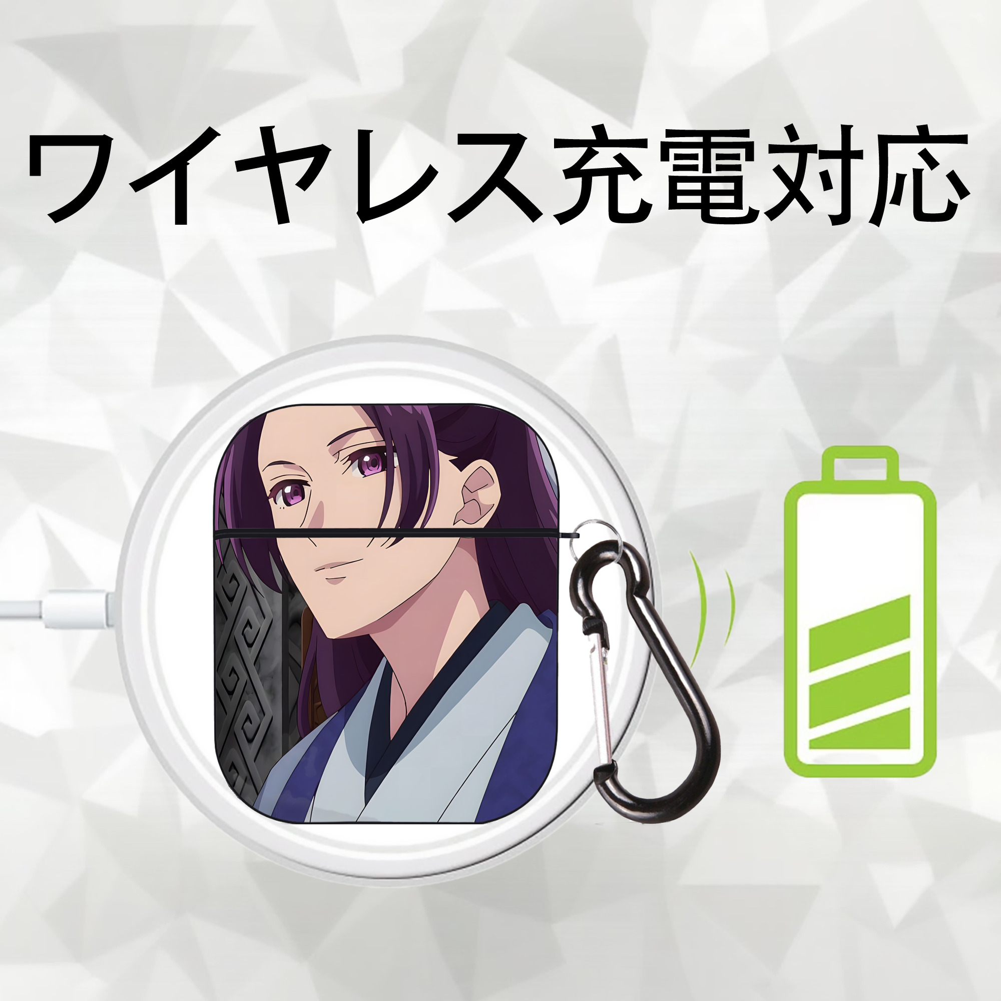 薬屋のひとりごと The Apothecary Diaries AirPods 第2世代保護ケース ハードシェル ブラック 耐衝撃・防指紋・カラビナ付き