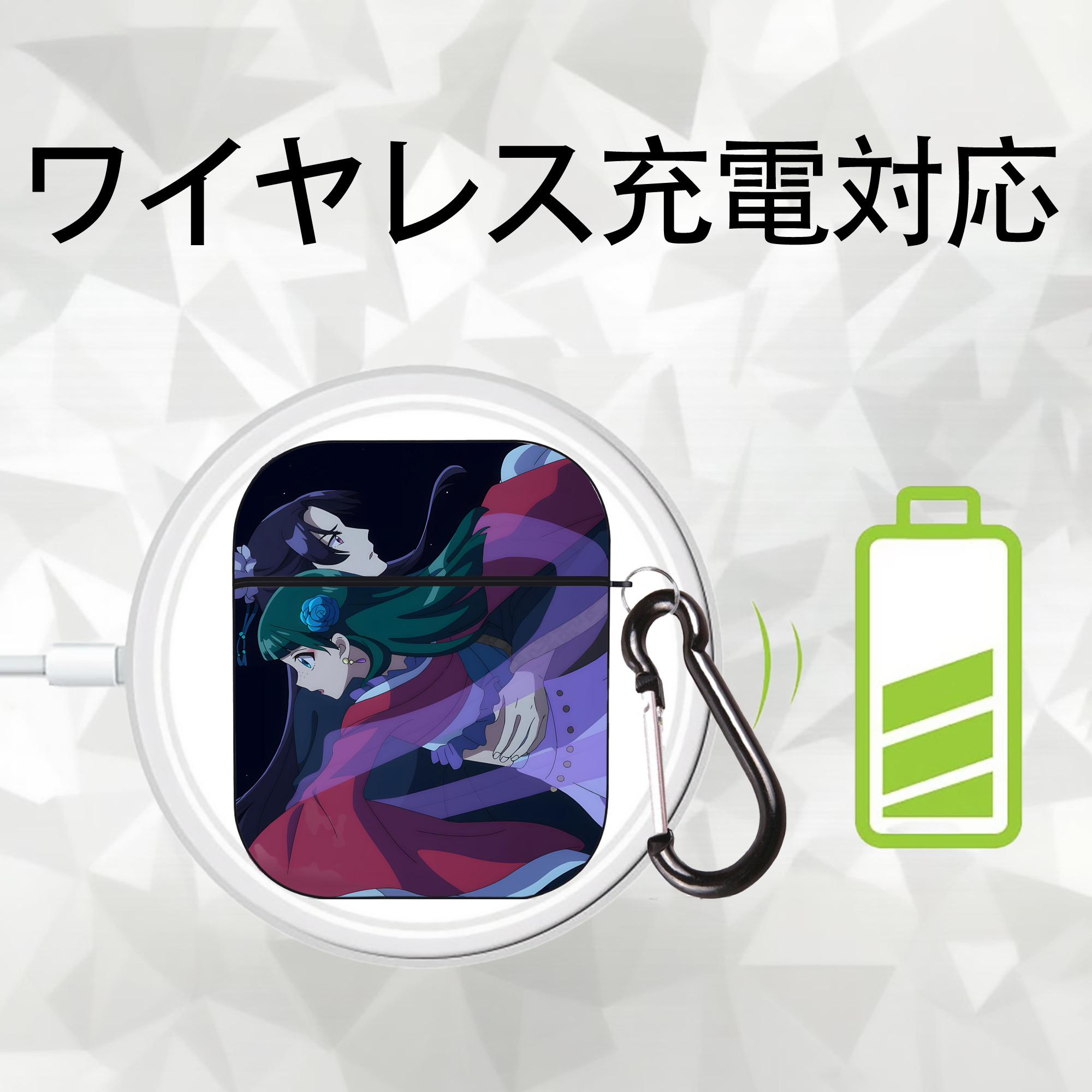 薬屋のひとりごと The Apothecary Diaries AirPods 第2世代保護ケース ハードシェル ブラック 耐衝撃・防指紋・カラビナ付き