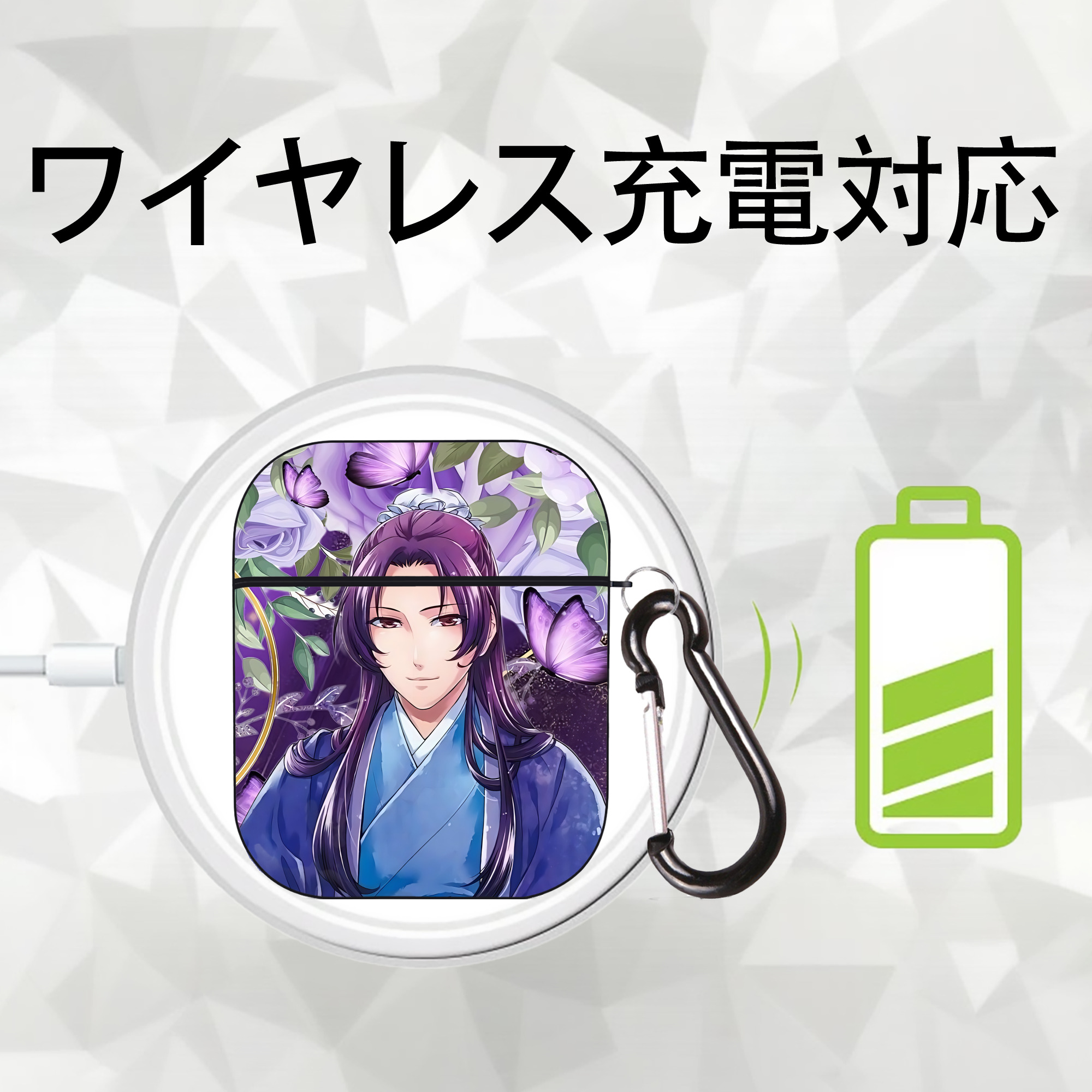 薬屋のひとりごと The Apothecary Diaries AirPods 第2世代保護ケース ハードシェル ブラック 耐衝撃・防指紋・カラビナ付き