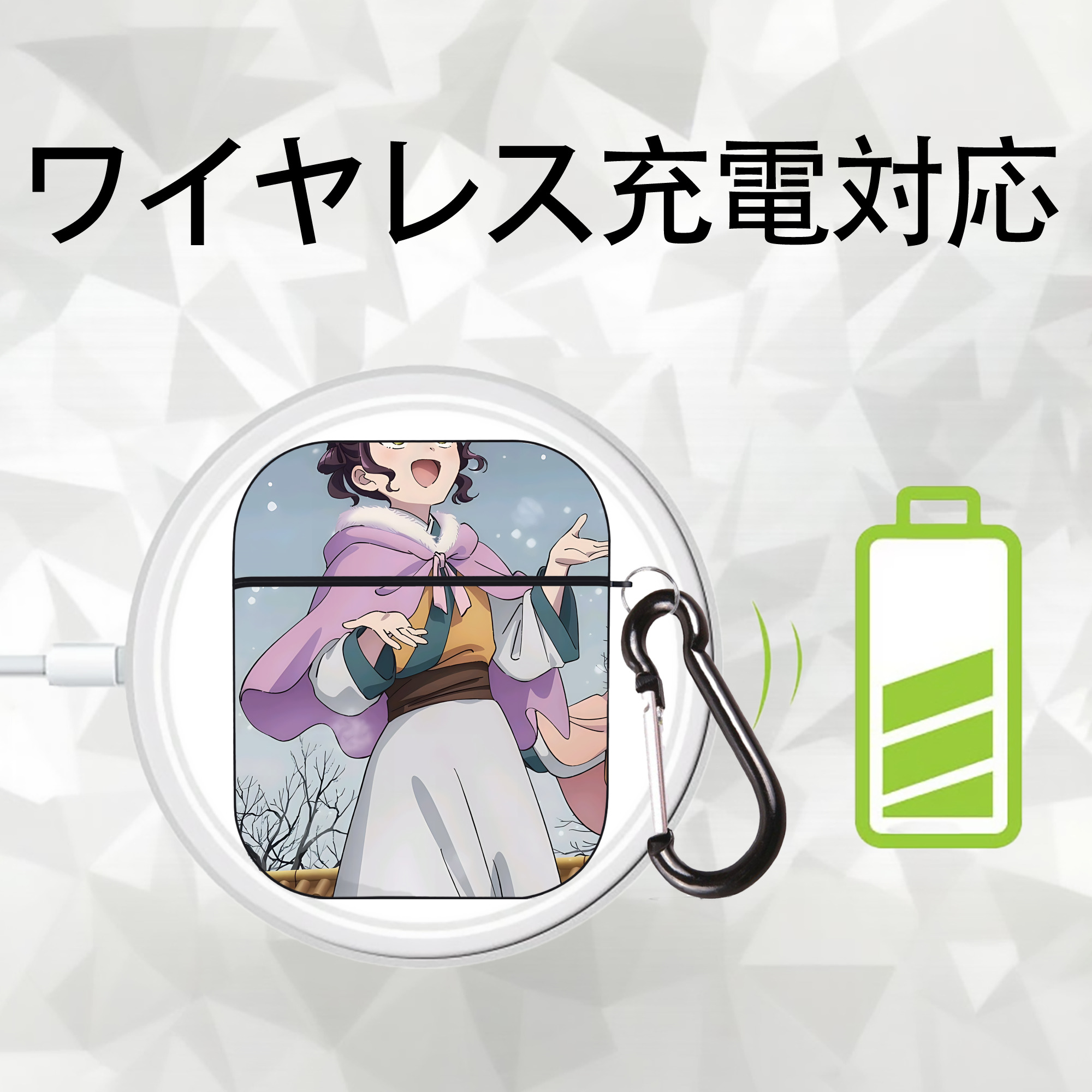 薬屋のひとりごと The Apothecary Diaries AirPods 第2世代保護ケース ハードシェル ブラック 耐衝撃・防指紋・カラビナ付き