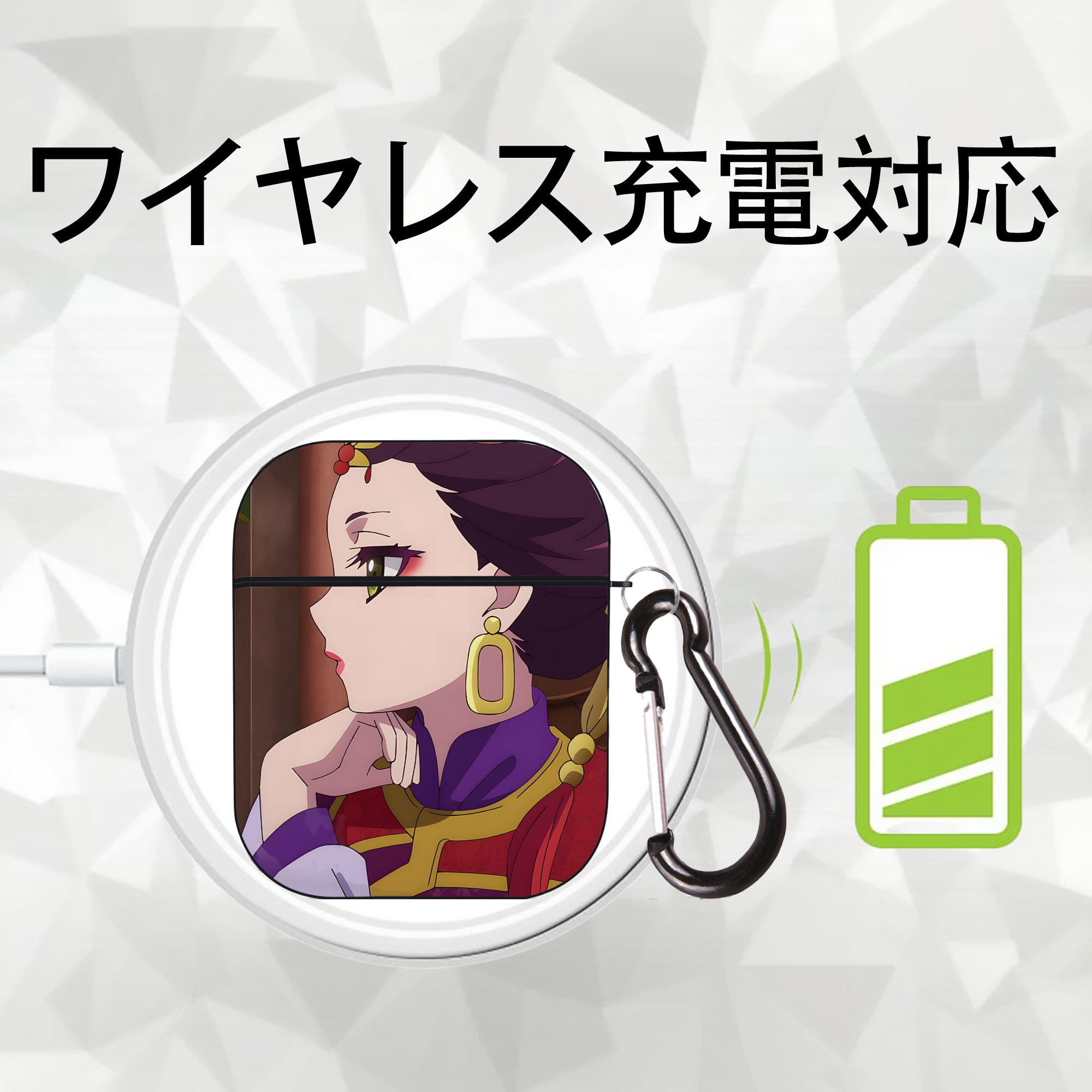 薬屋のひとりごと The Apothecary Diaries AirPods 第2世代保護ケース ハードシェル ブラック 耐衝撃・防指紋・カラビナ付き