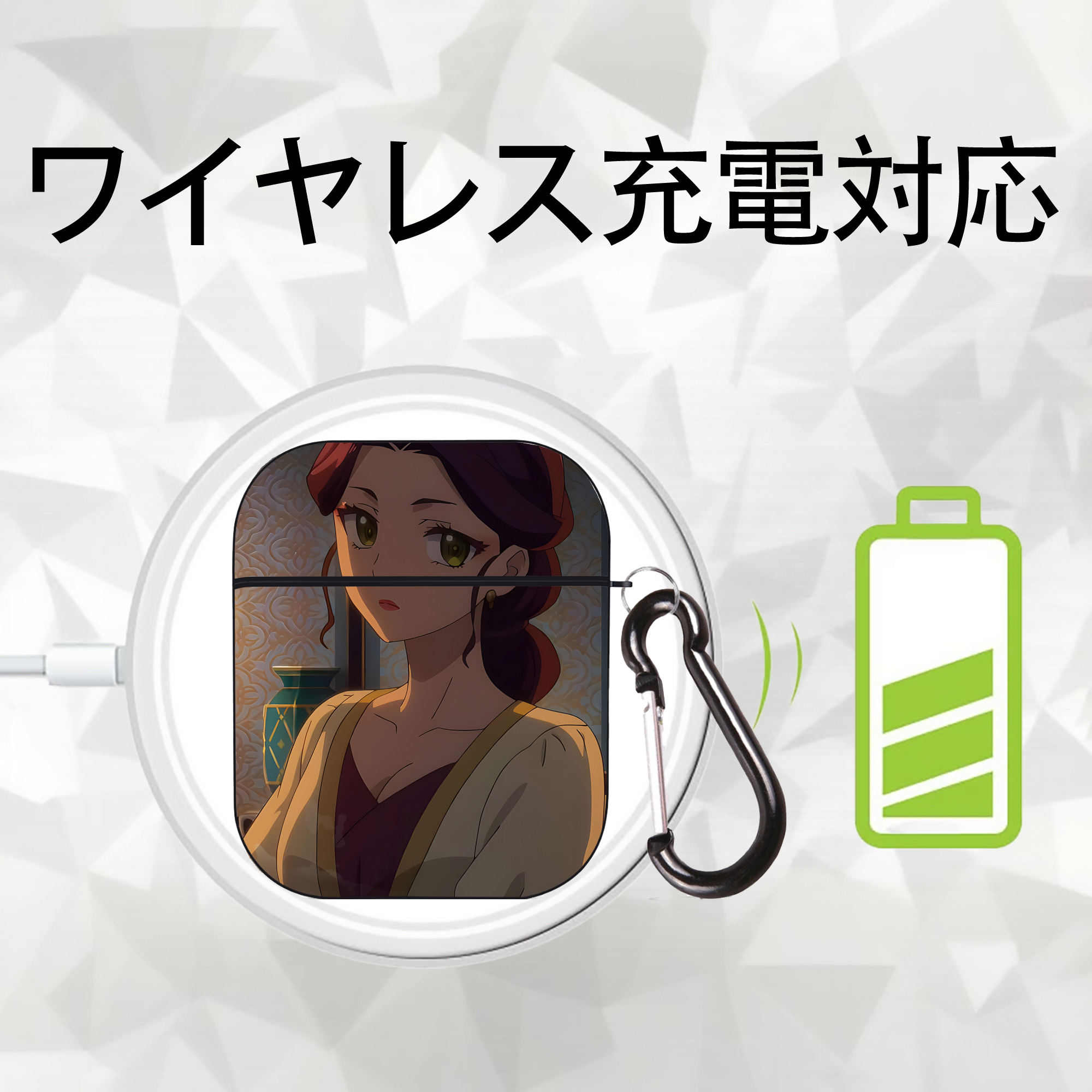 薬屋のひとりごと The Apothecary Diaries AirPods 第2世代保護ケース ハードシェル ブラック 耐衝撃・防指紋・カラビナ付き