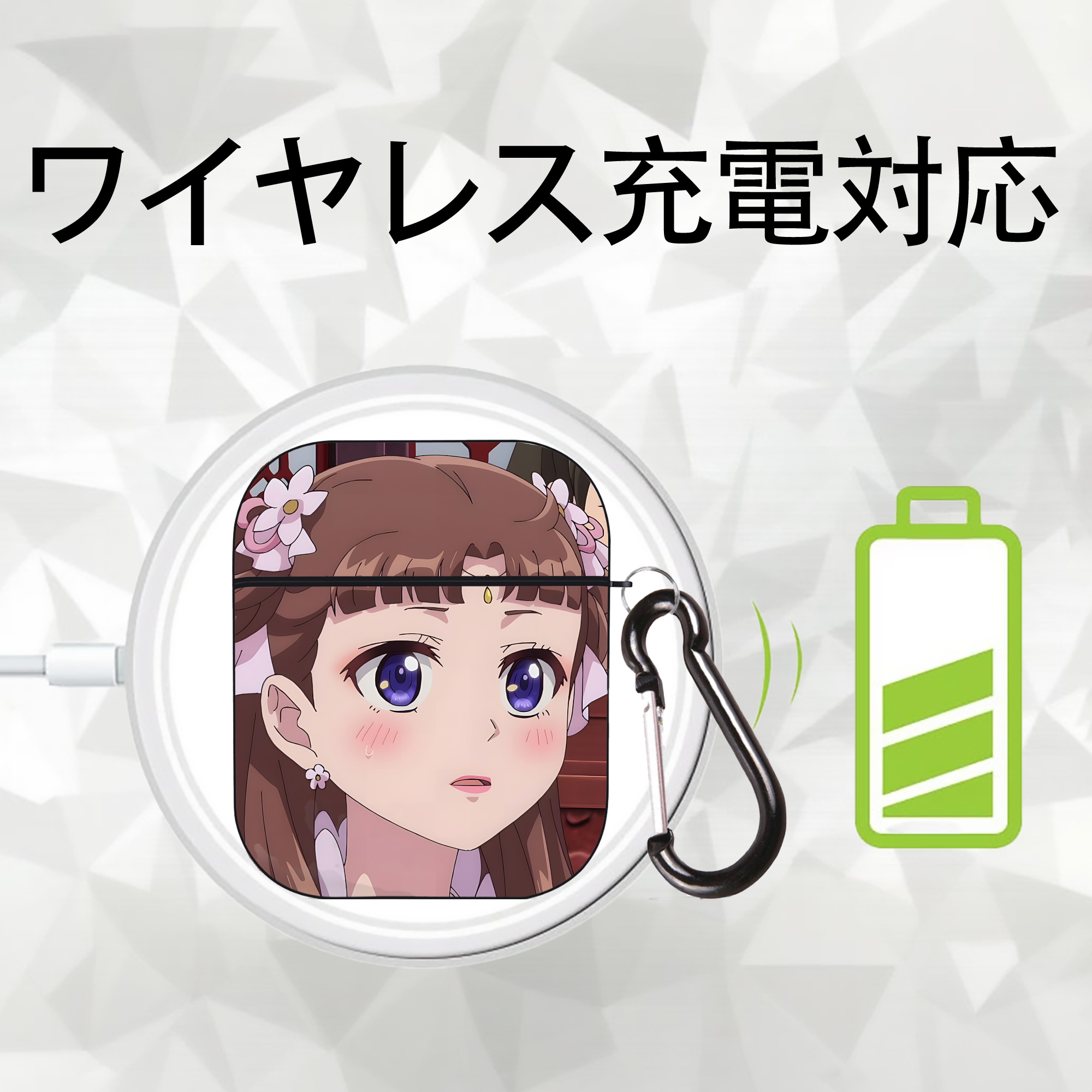 薬屋のひとりごと The Apothecary Diaries AirPods 第2世代保護ケース ハードシェル ブラック 耐衝撃・防指紋・カラビナ付き