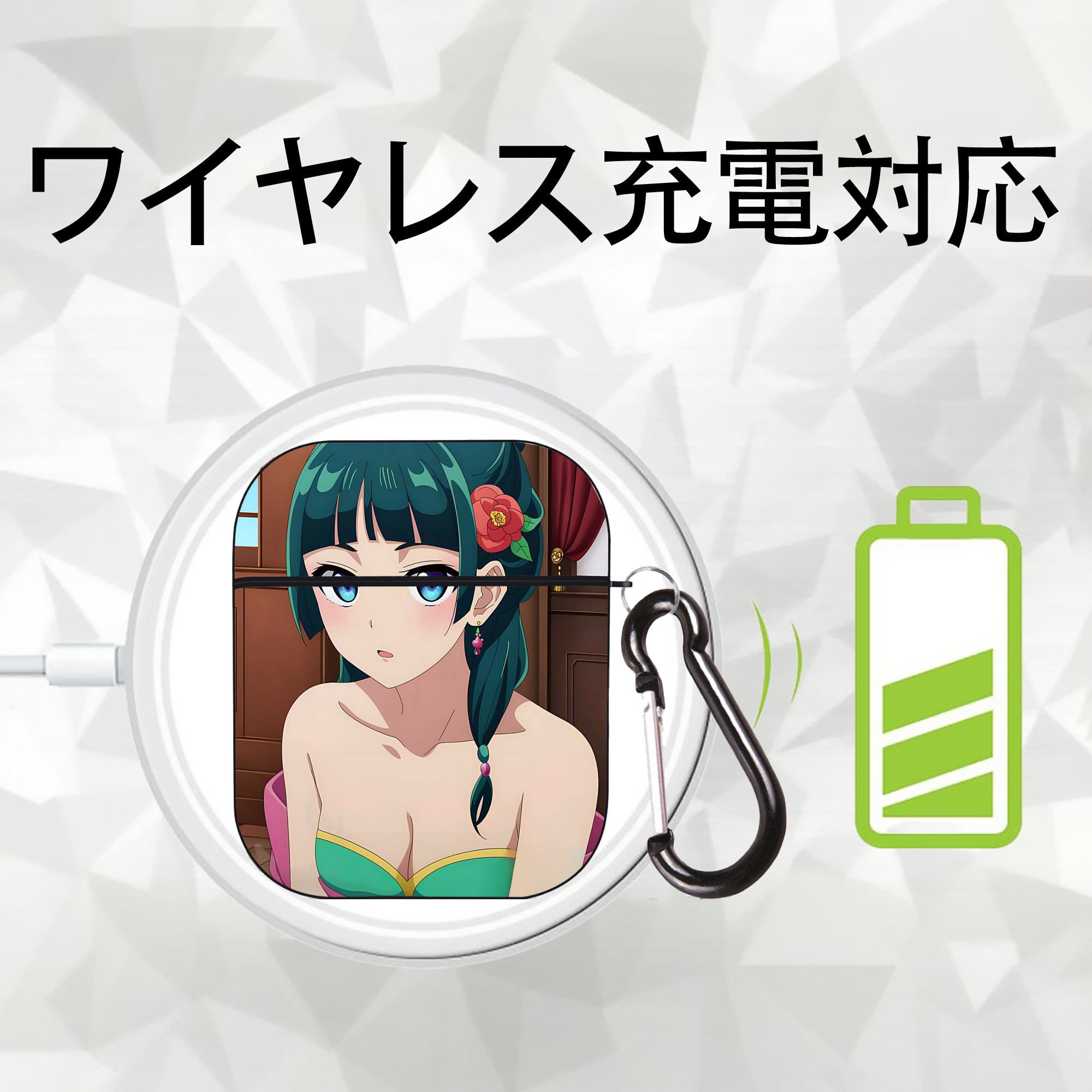 薬屋のひとりごと The Apothecary Diaries AirPods 第2世代保護ケース ハードシェル ブラック 耐衝撃・防指紋・カラビナ付き