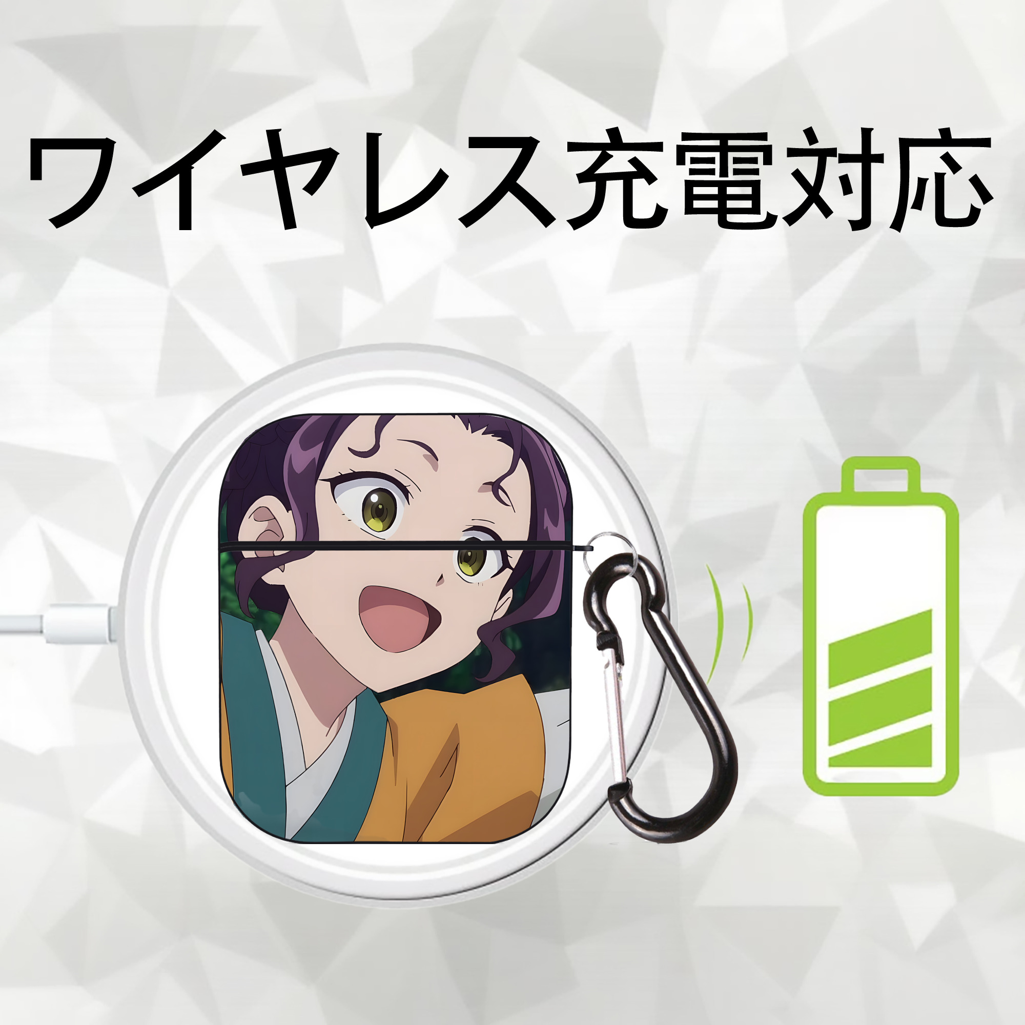 薬屋のひとりごと The Apothecary Diaries AirPods 第2世代保護ケース ハードシェル ブラック 耐衝撃・防指紋・カラビナ付き