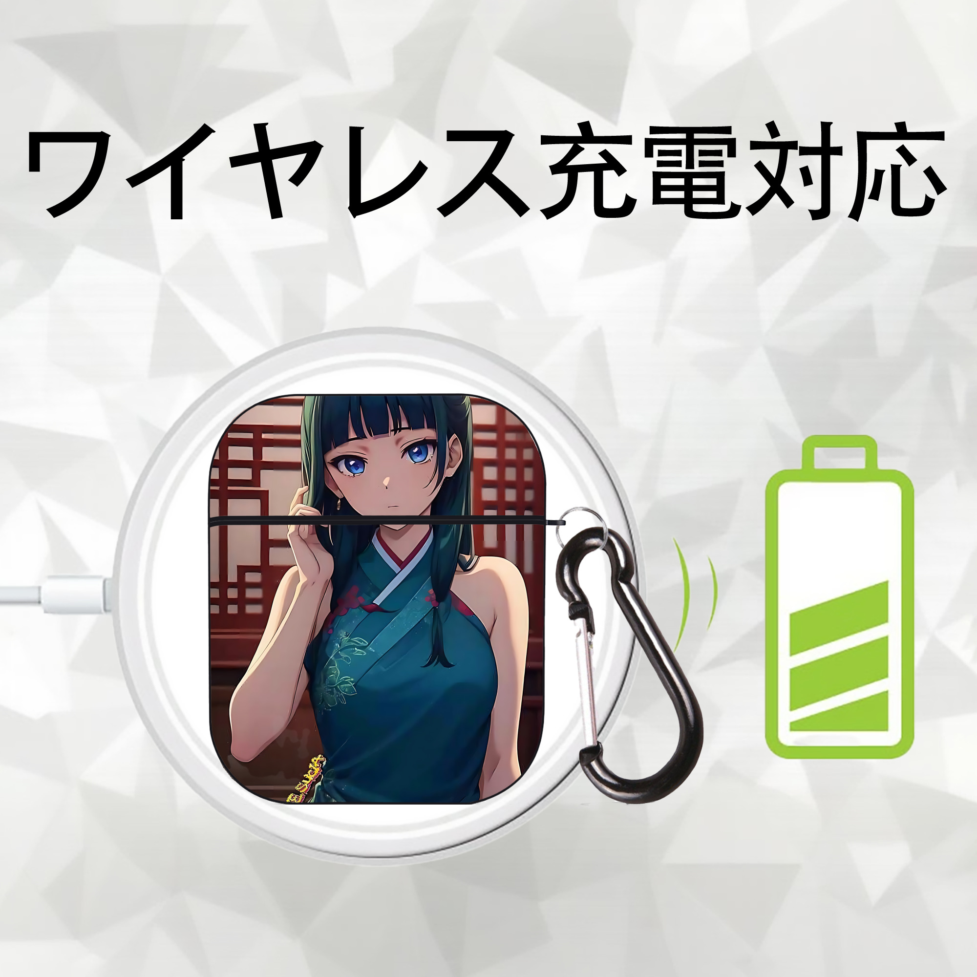 薬屋のひとりごと The Apothecary Diaries AirPods 第2世代保護ケース ハードシェル ブラック 耐衝撃・防指紋・カラビナ付き