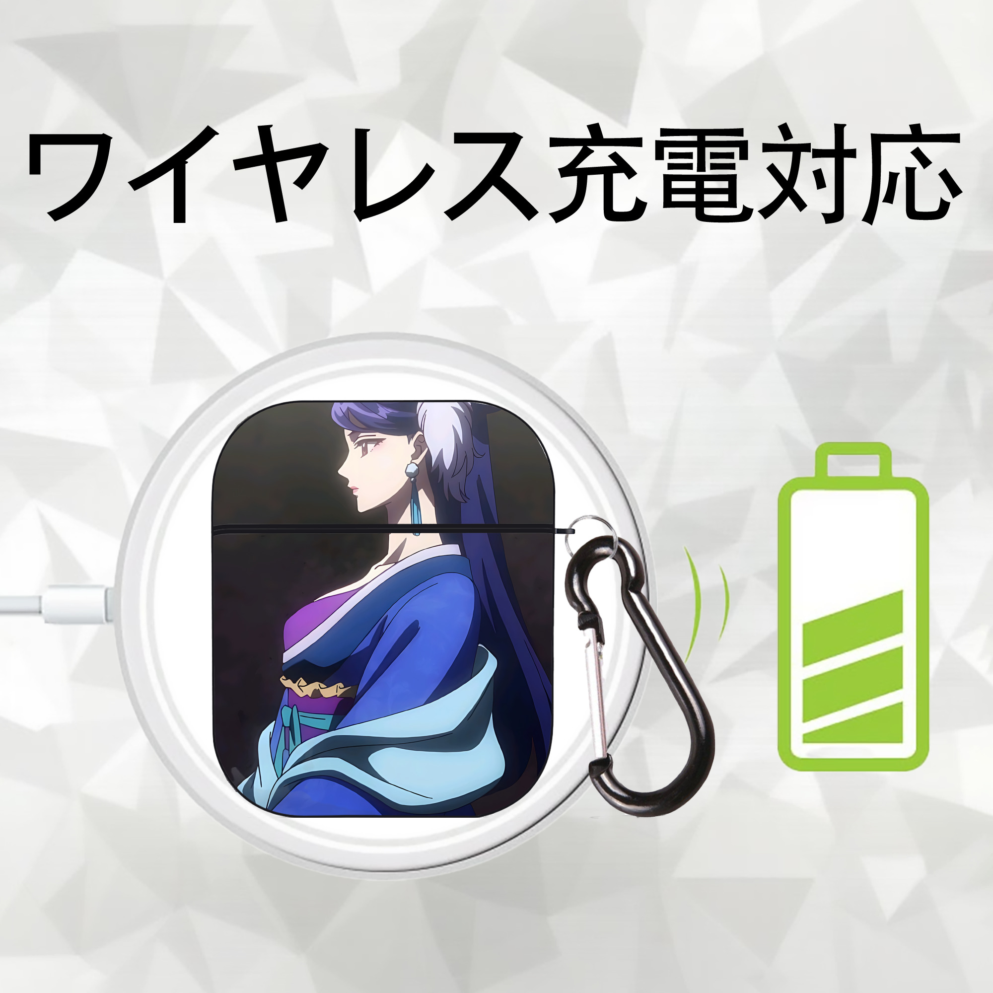 薬屋のひとりごと The Apothecary Diaries AirPods 第2世代保護ケース ハードシェル ブラック 耐衝撃・防指紋・カラビナ付き